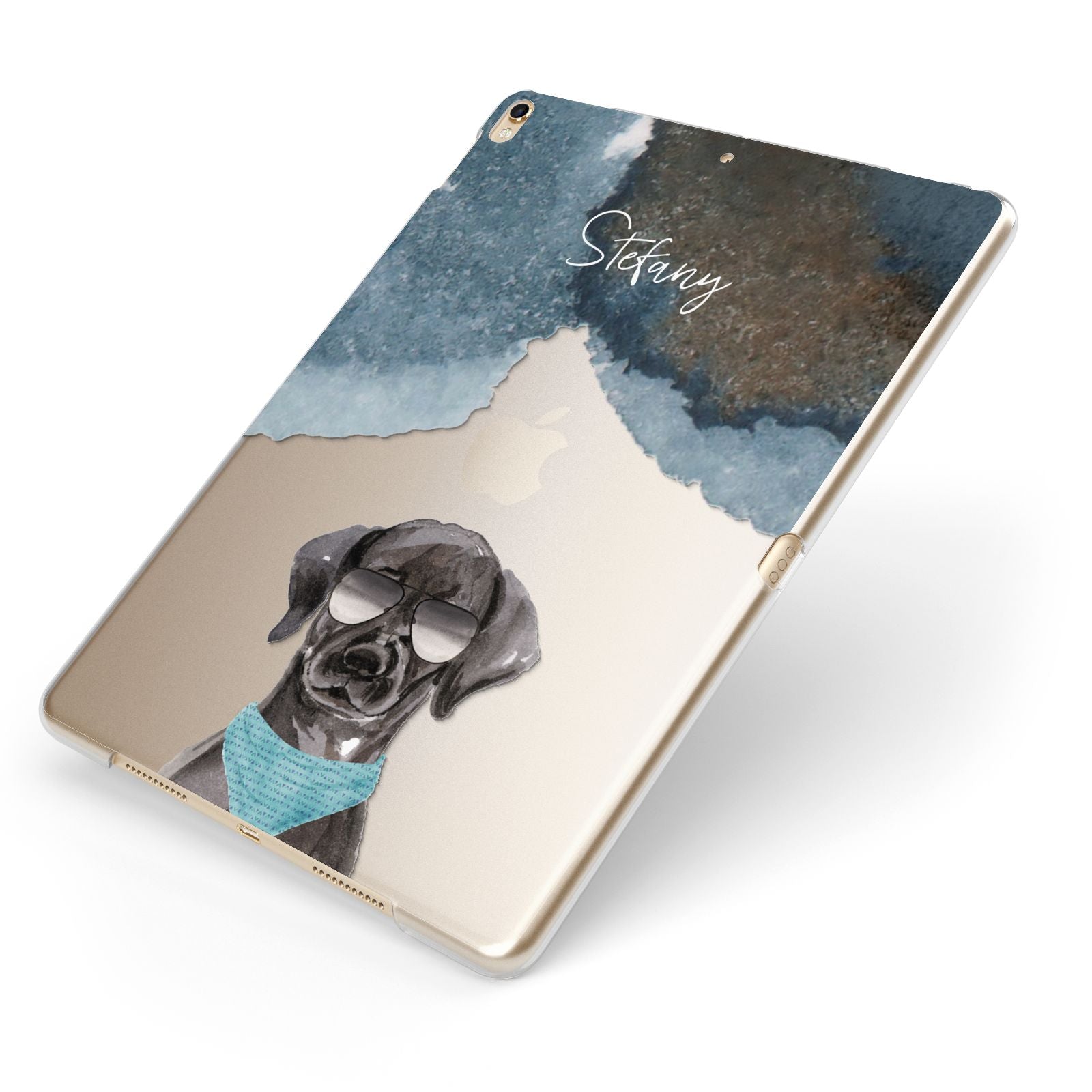 Personalised Black Labrador Apple iPad Case on Gold iPad Side View