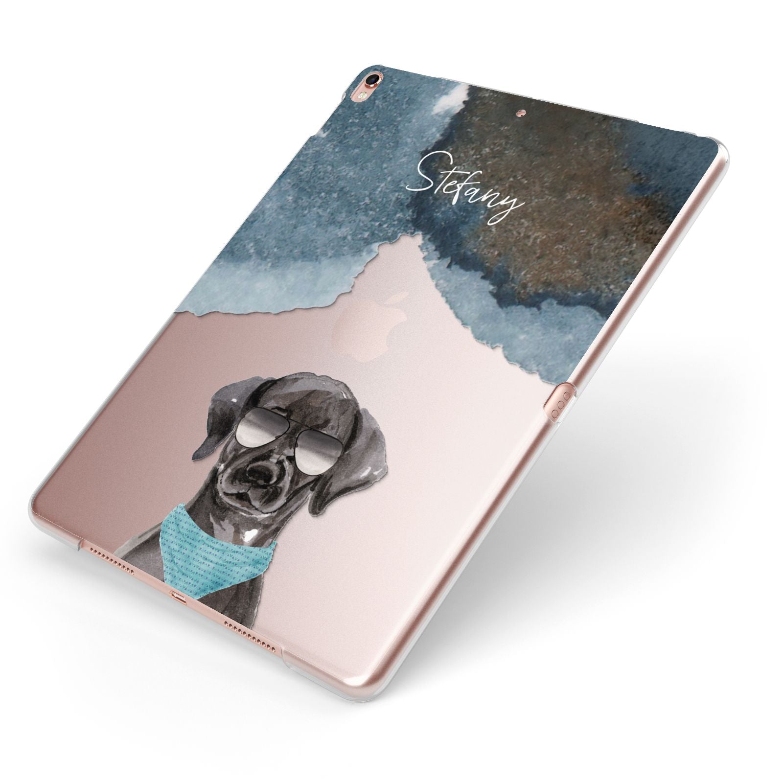 Personalised Black Labrador Apple iPad Case on Rose Gold iPad Side View