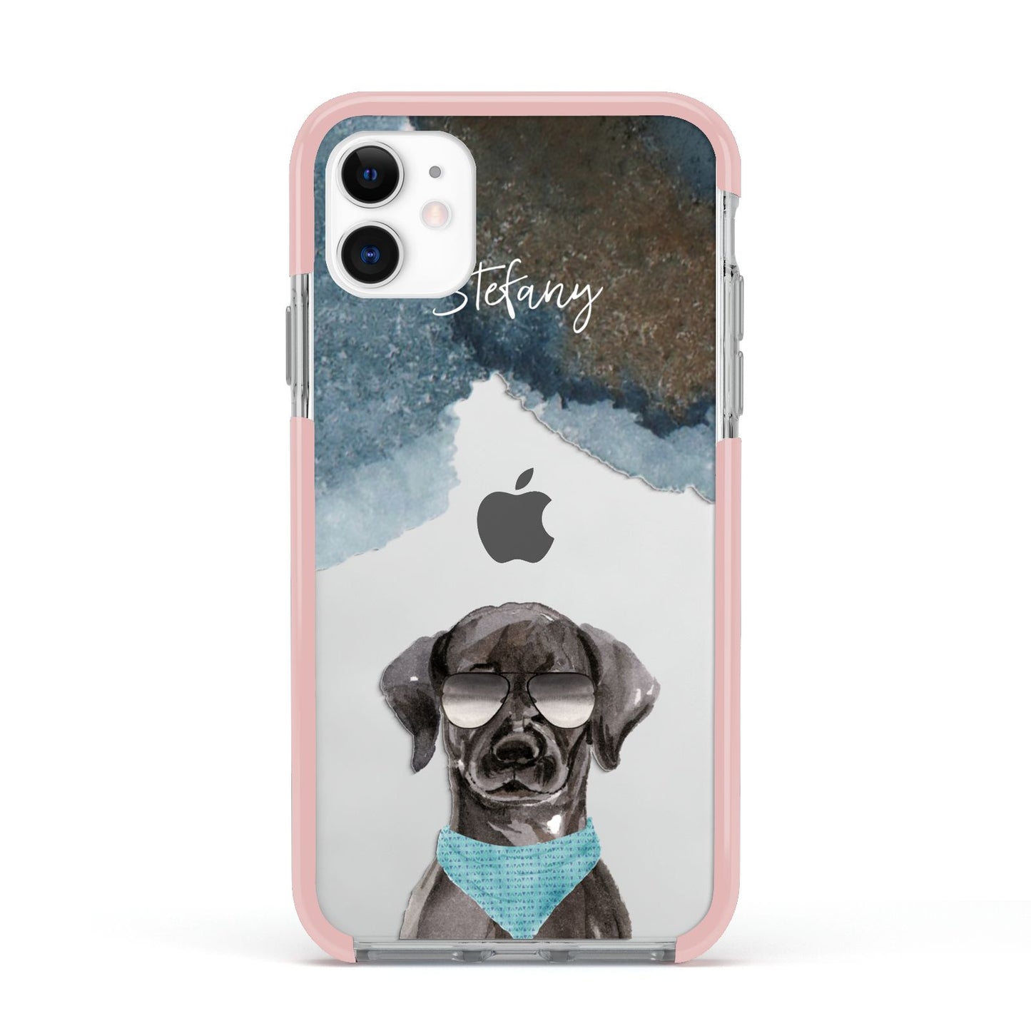 Personalised Black Labrador Apple iPhone 11 in White with Pink Impact Case