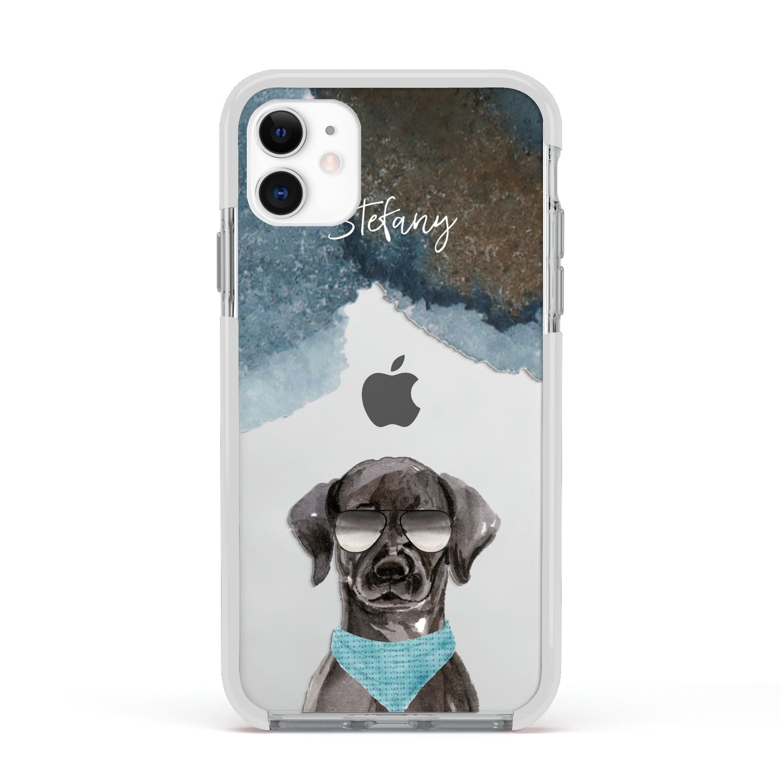 Personalised Black Labrador Apple iPhone 11 in White with White Impact Case