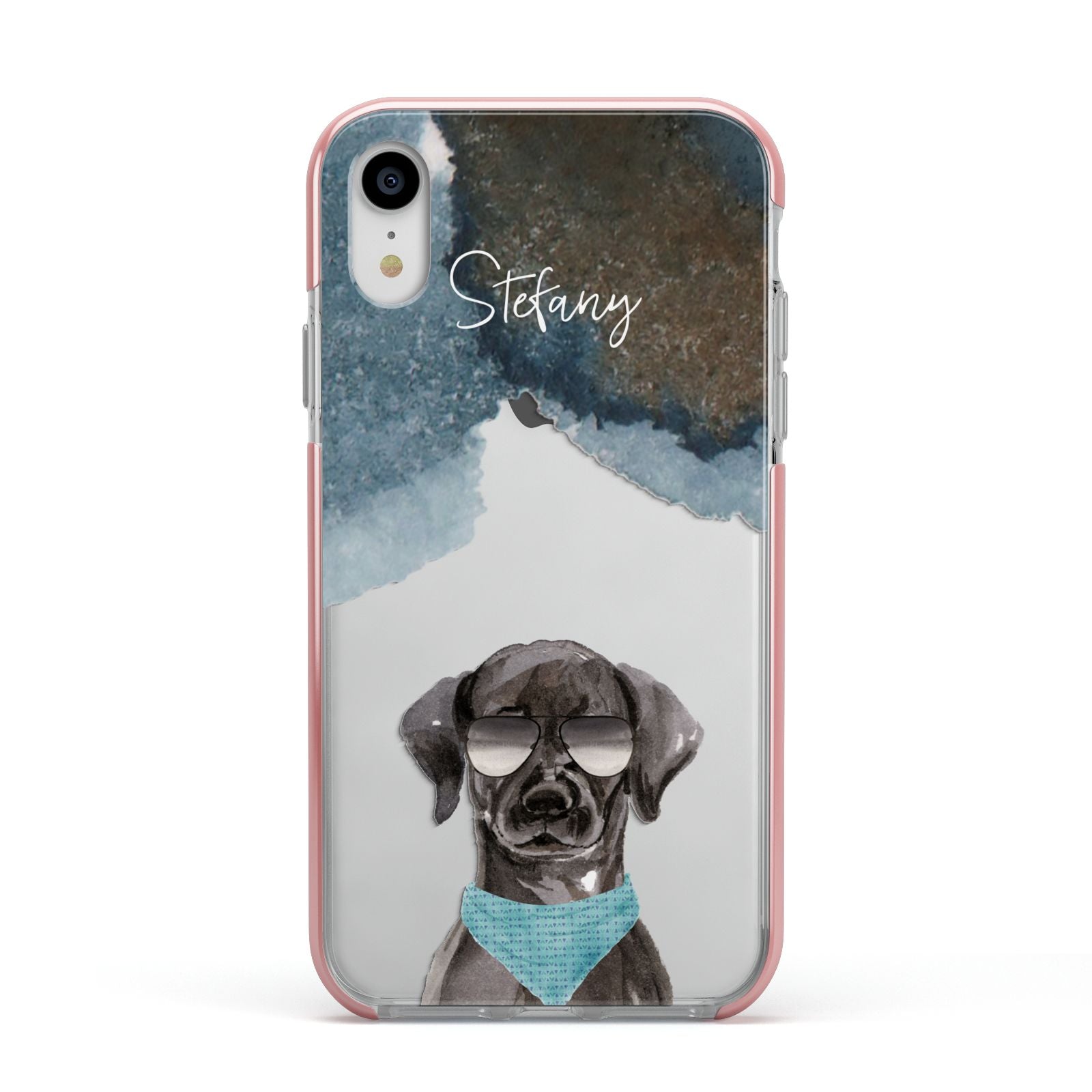 Personalised Black Labrador Apple iPhone XR Impact Case Pink Edge on Silver Phone