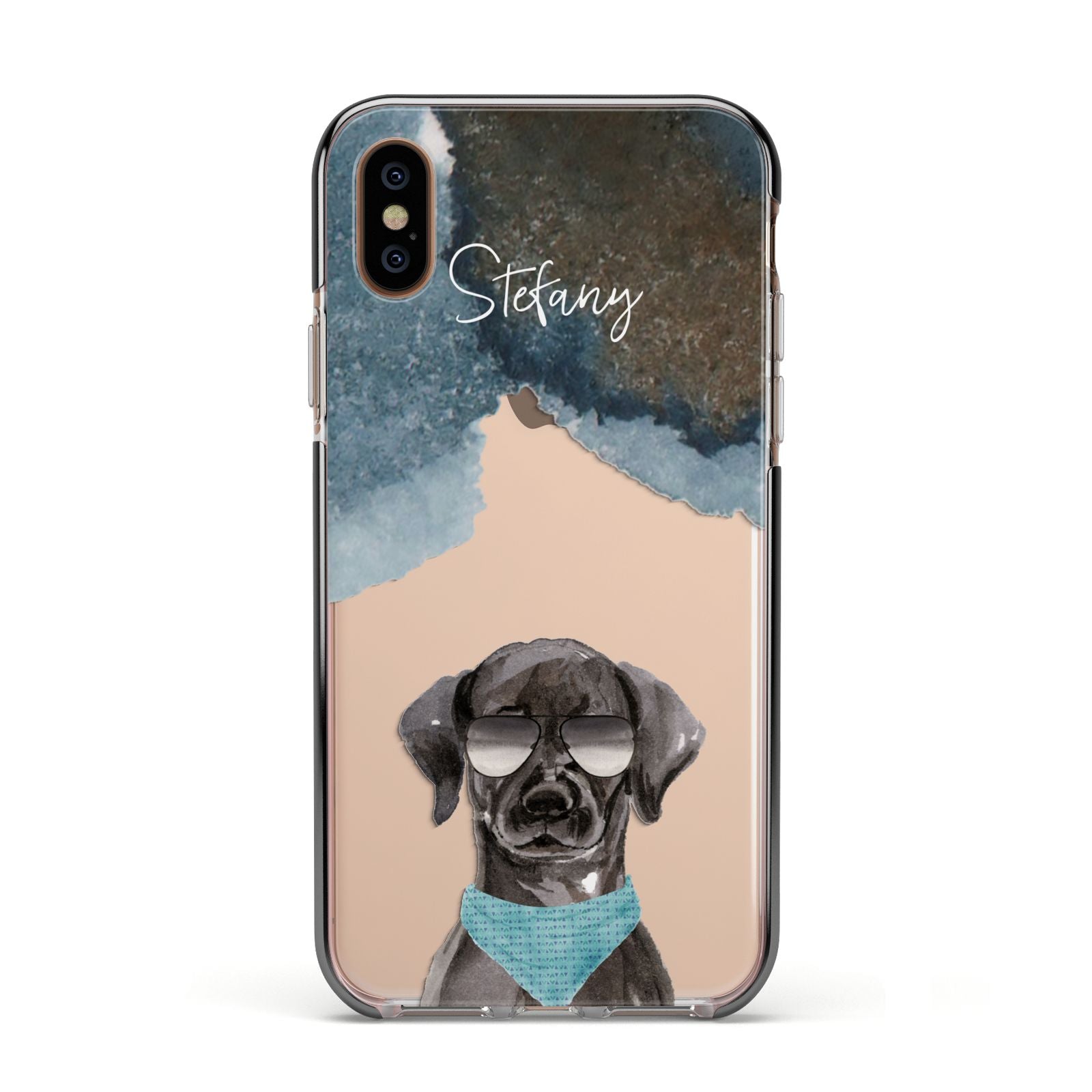 Personalised Black Labrador Apple iPhone Xs Impact Case Black Edge on Gold Phone