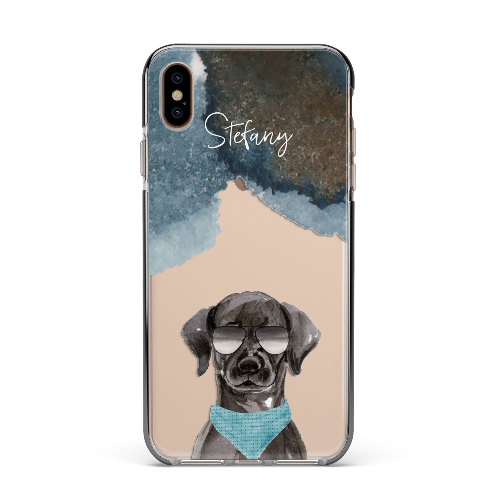 Personalised Black Labrador Apple iPhone Xs Max Impact Case Black Edge on Gold Phone