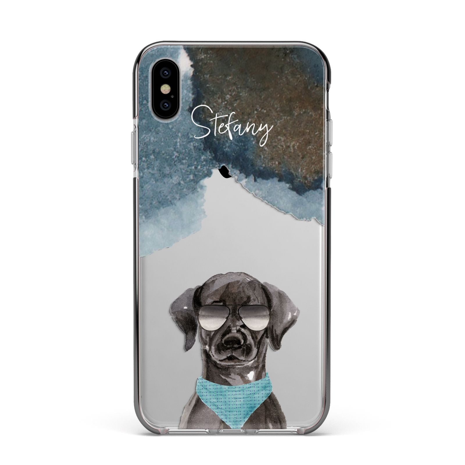 Personalised Black Labrador Apple iPhone Xs Max Impact Case Black Edge on Silver Phone