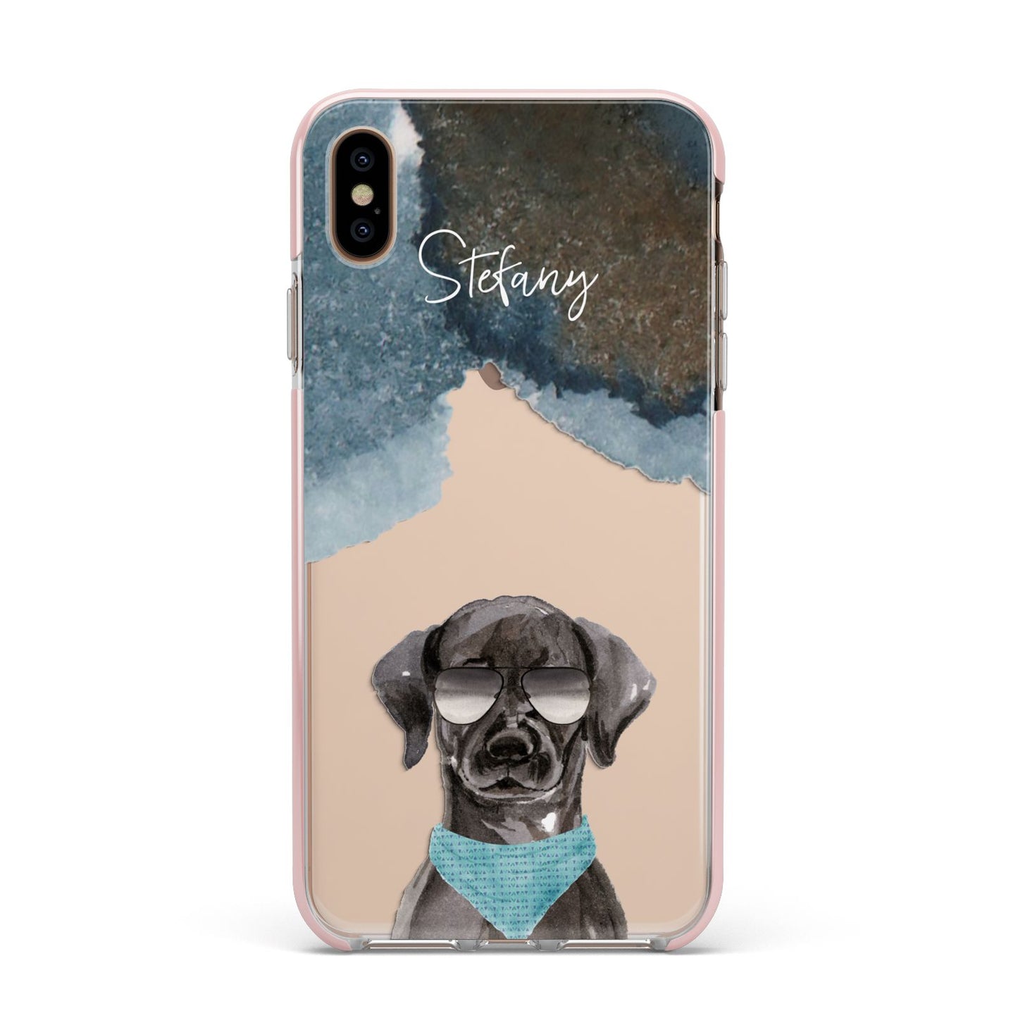 Personalised Black Labrador Apple iPhone Xs Max Impact Case Pink Edge on Gold Phone