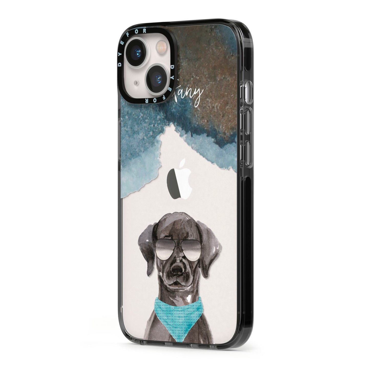 Personalised Black Labrador iPhone 13 Black Impact Case Side Angle on Silver phone