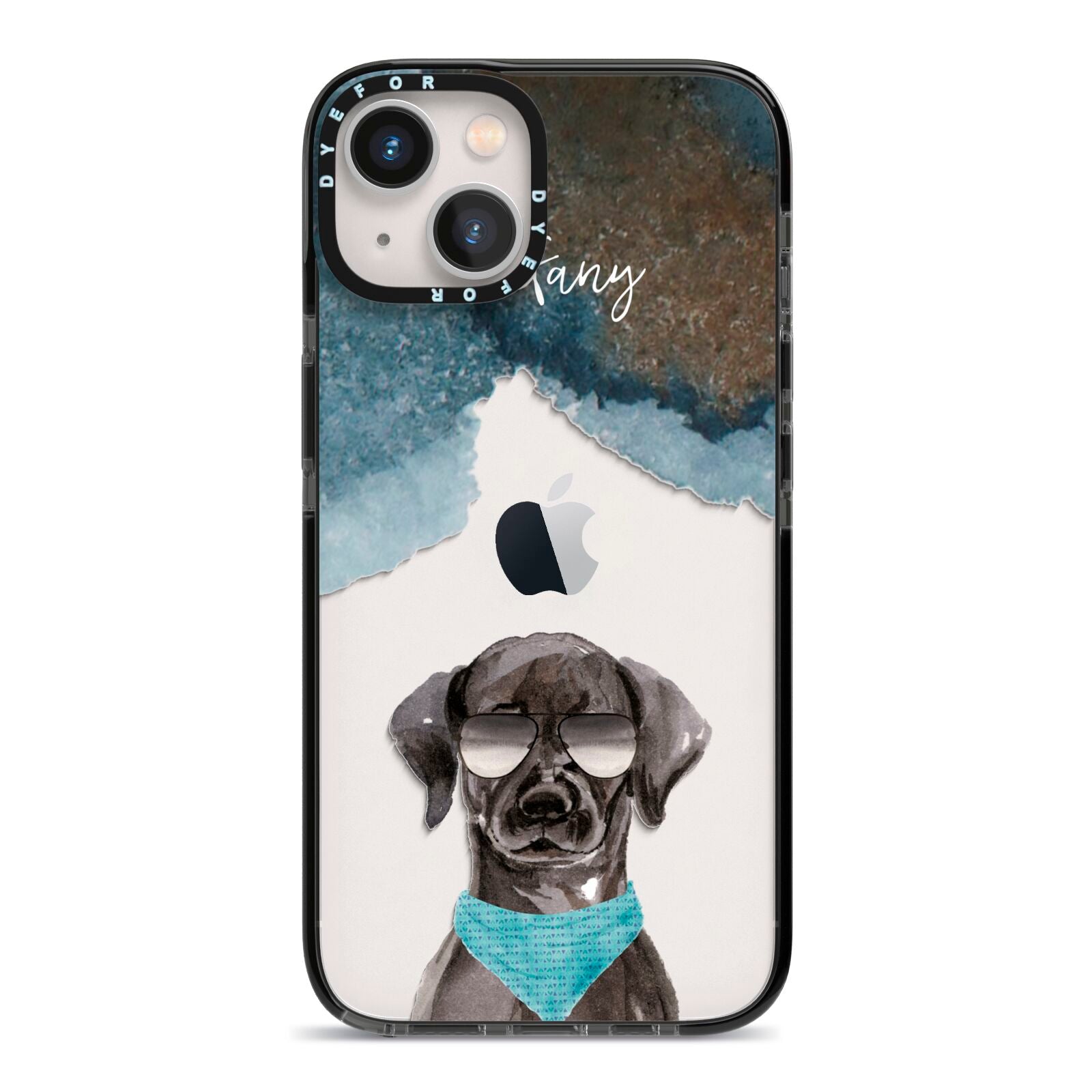 Personalised Black Labrador iPhone 13 Black Impact Case on Silver phone