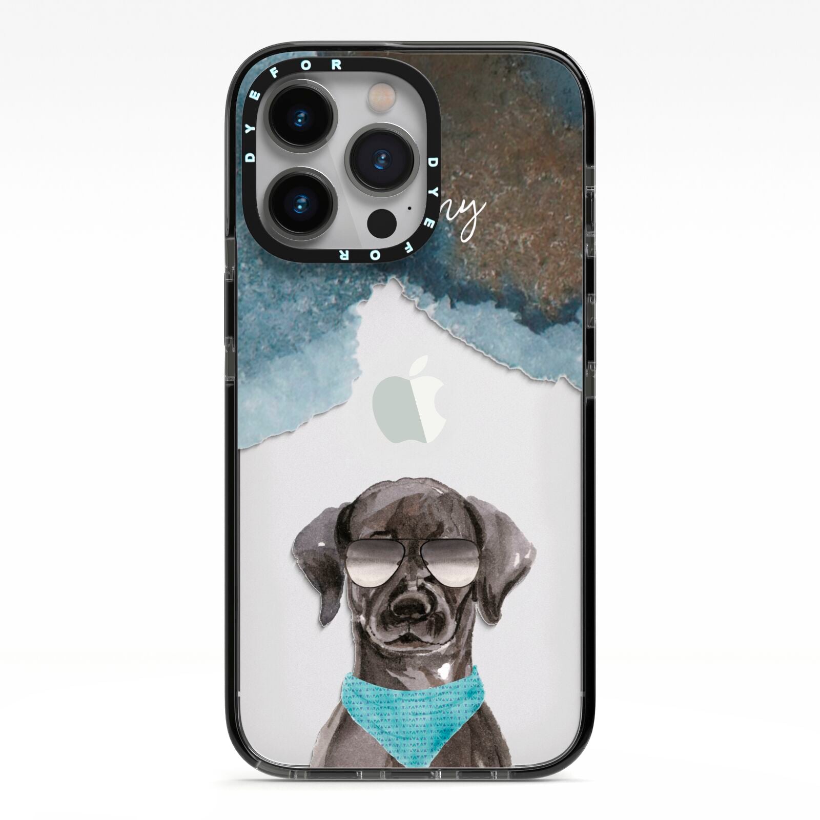 Personalised Black Labrador iPhone 13 Pro Black Impact Case on Silver phone