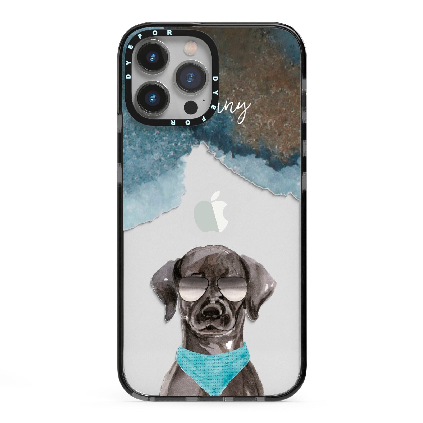 Personalised Black Labrador iPhone 13 Pro Max Black Impact Case on Silver phone