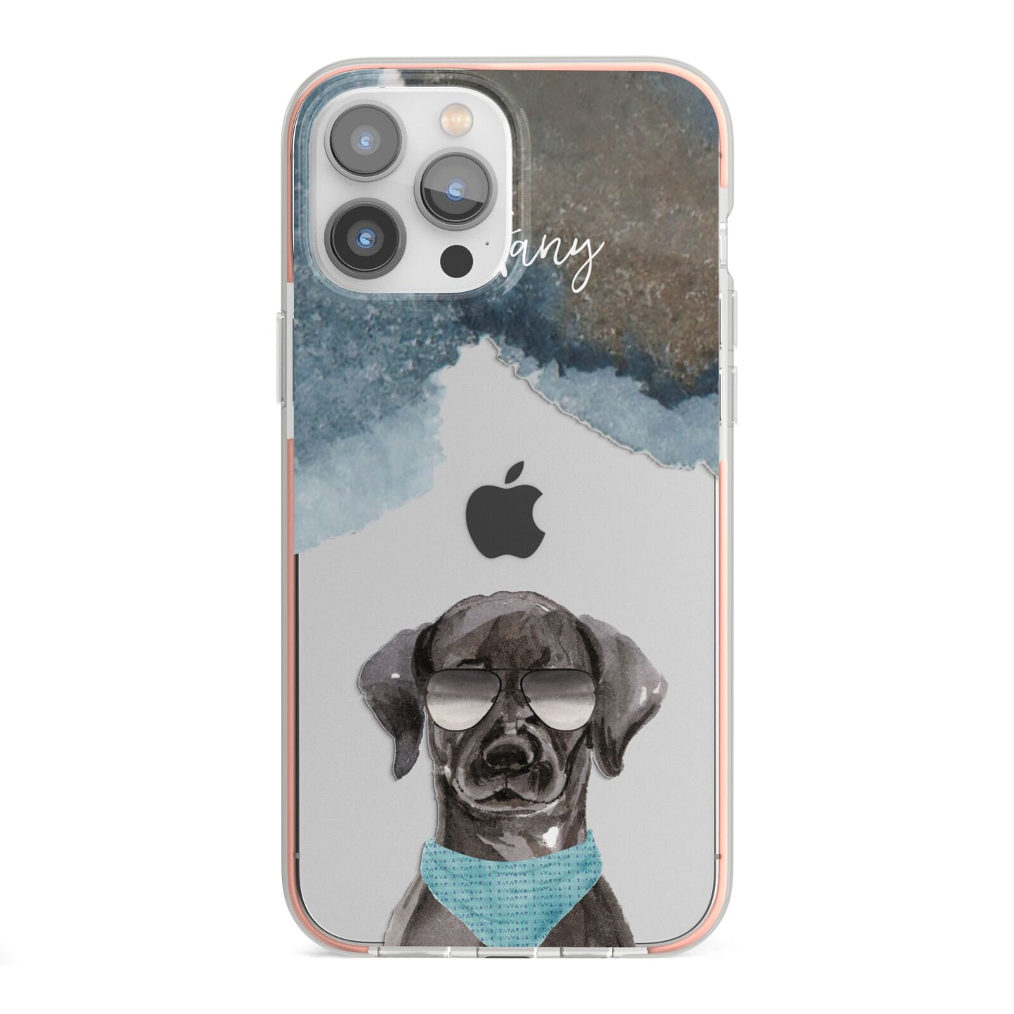 Personalised Black Labrador iPhone 13 Pro Max TPU Impact Case with Pink Edges