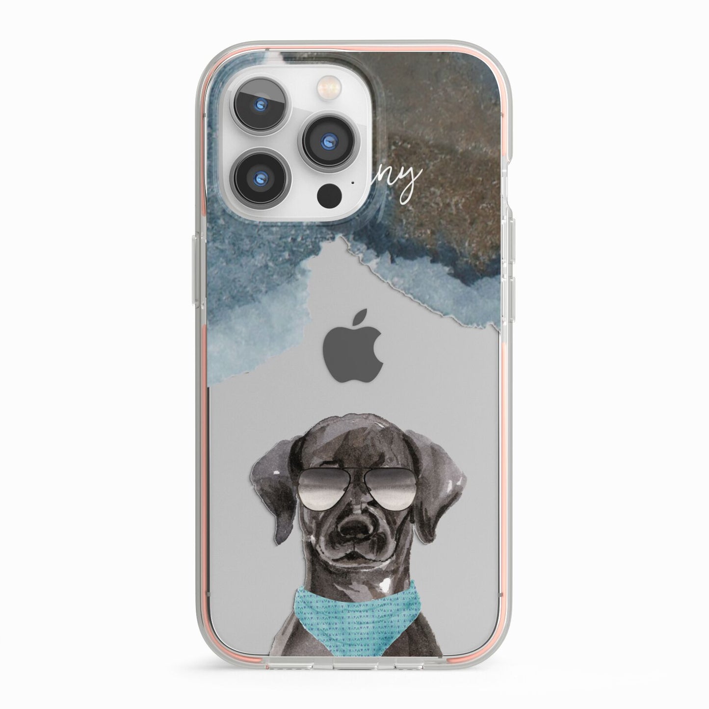 Personalised Black Labrador iPhone 13 Pro TPU Impact Case with Pink Edges