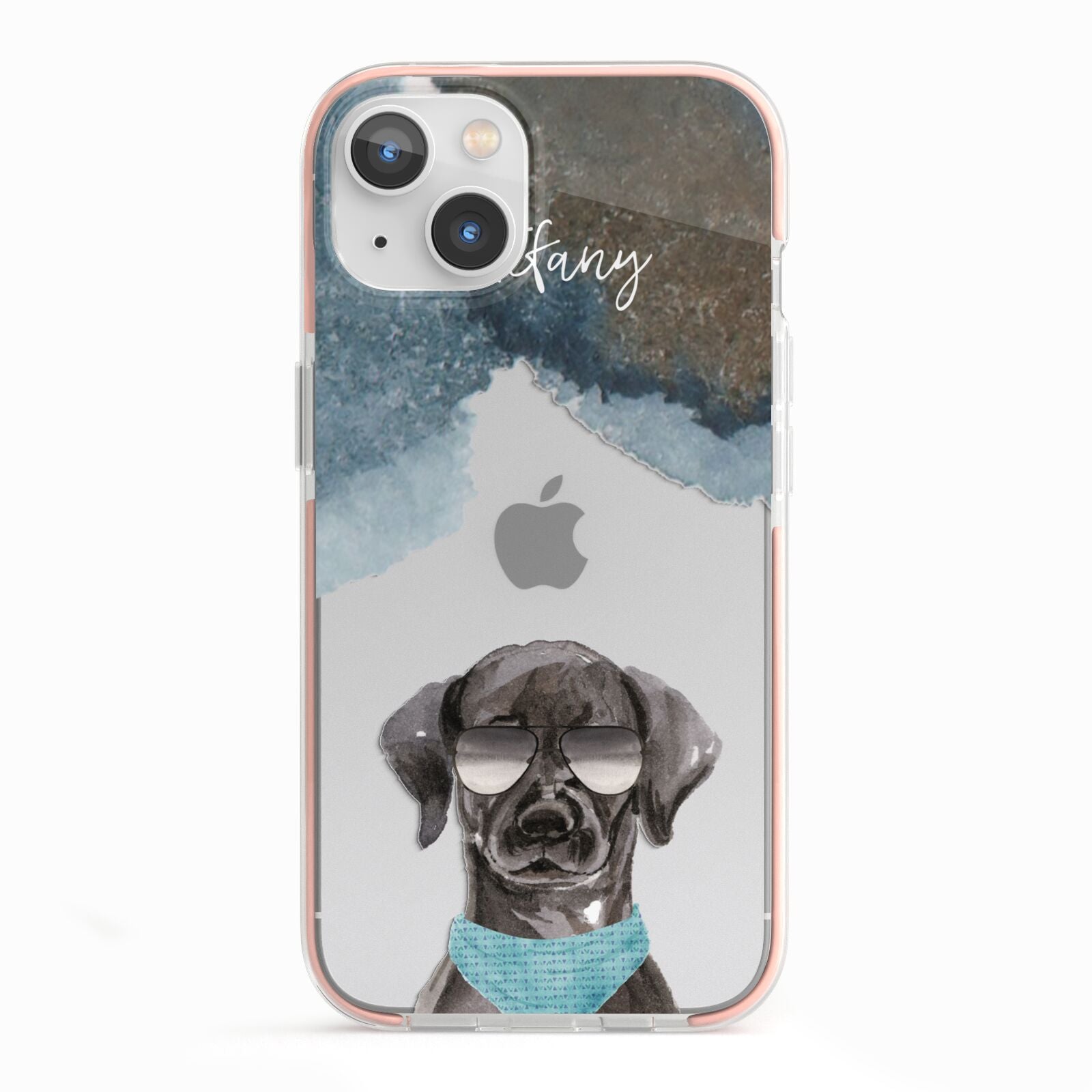 Personalised Black Labrador iPhone 13 TPU Impact Case with Pink Edges