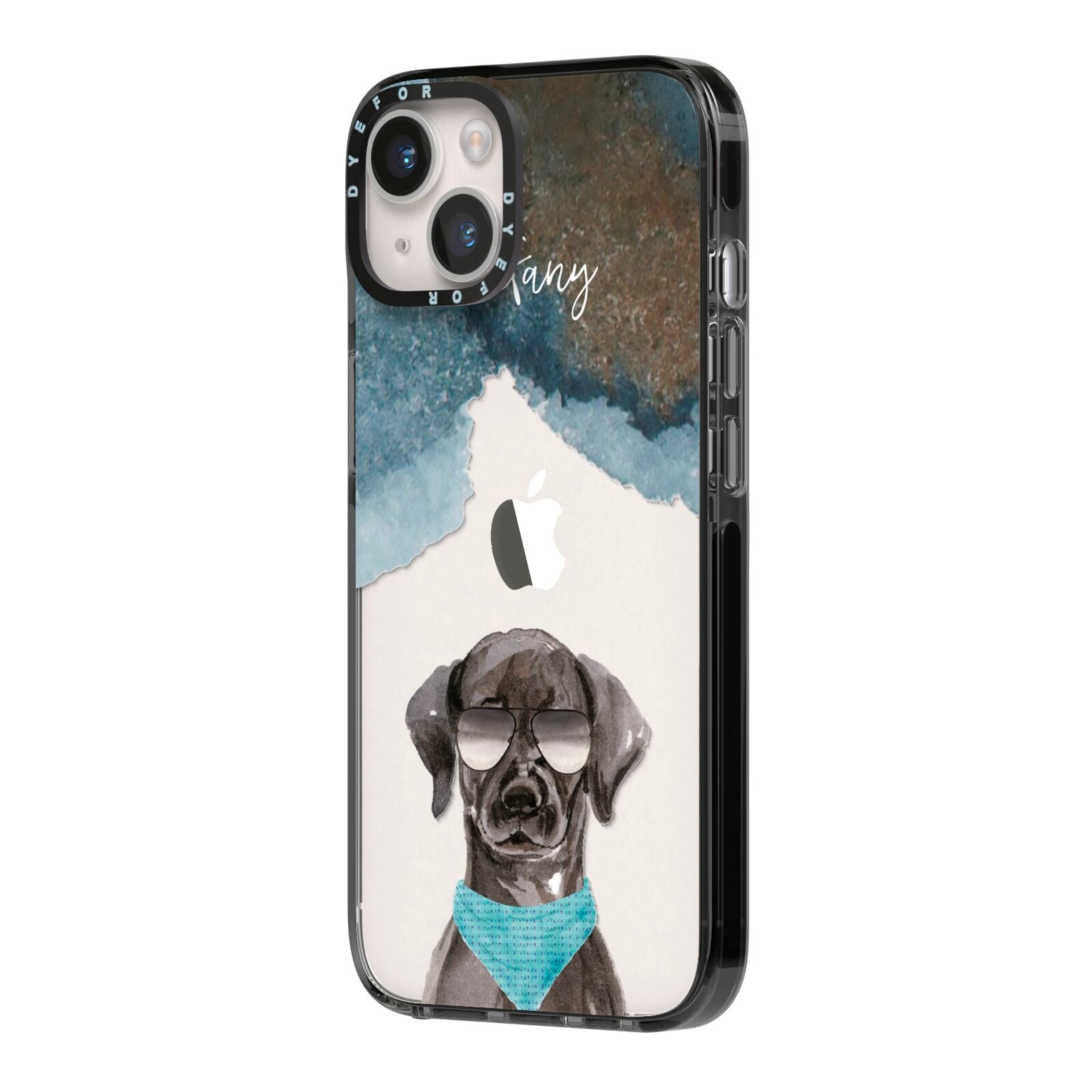 Personalised Black Labrador iPhone 14 Black Impact Case Side Angle on Silver phone