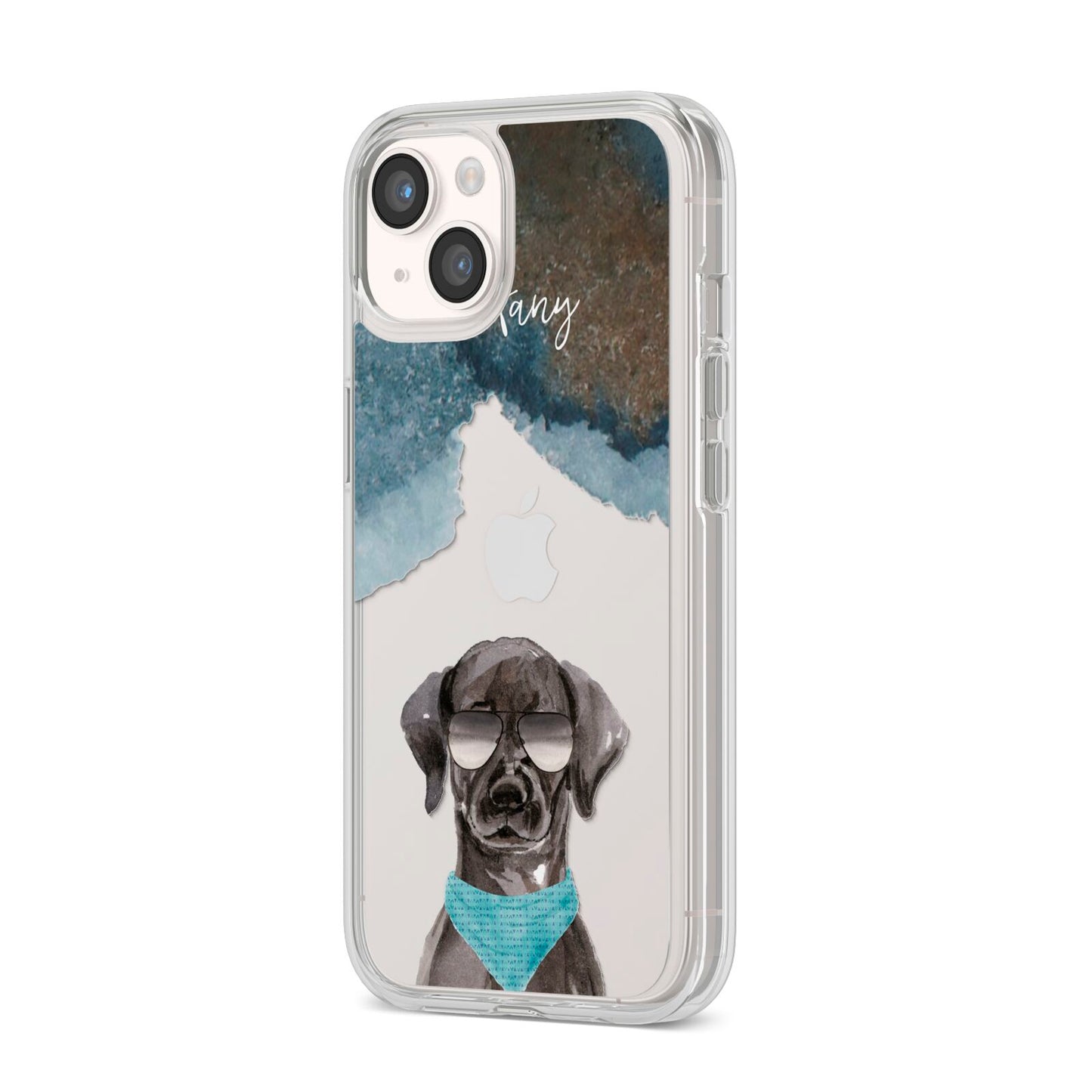 Personalised Black Labrador iPhone 14 Clear Tough Case Starlight Angled Image