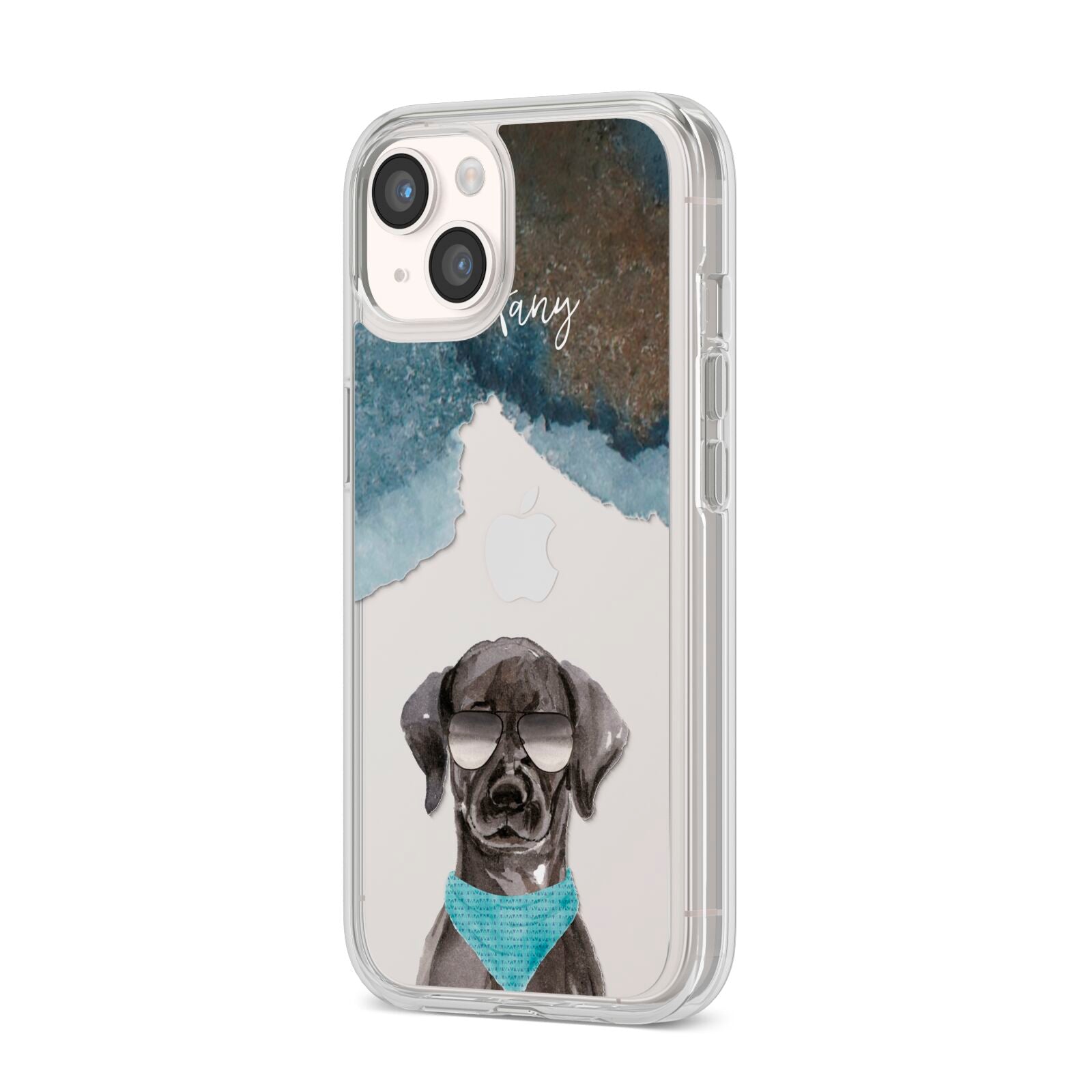 Personalised Black Labrador iPhone 14 Clear Tough Case Starlight Angled Image