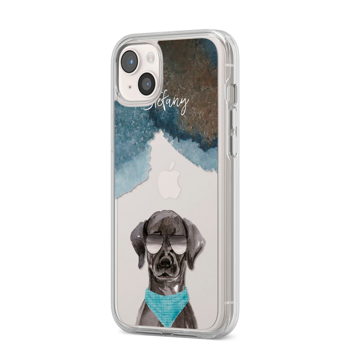 Personalised Black Labrador iPhone 14 Plus Clear Tough Case Starlight Angled Image