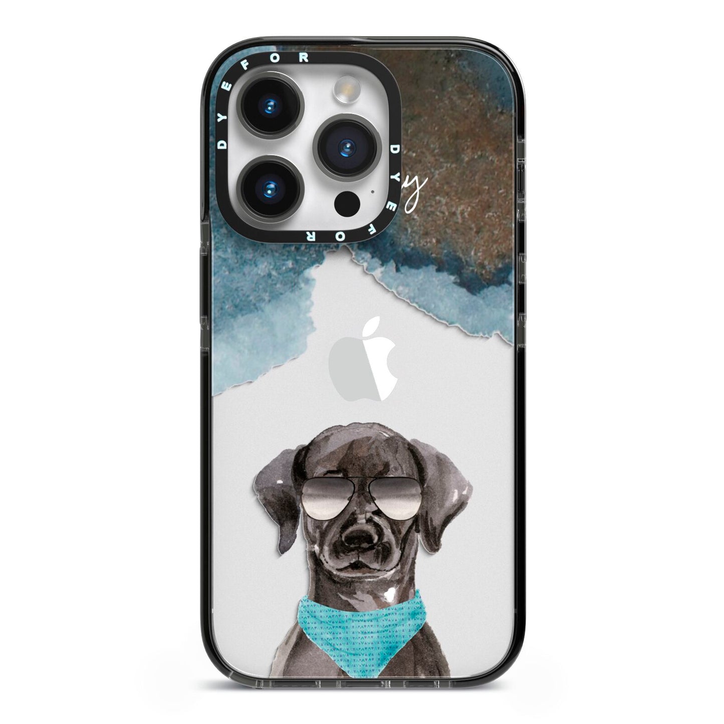 Personalised Black Labrador iPhone 14 Pro Black Impact Case on Silver phone