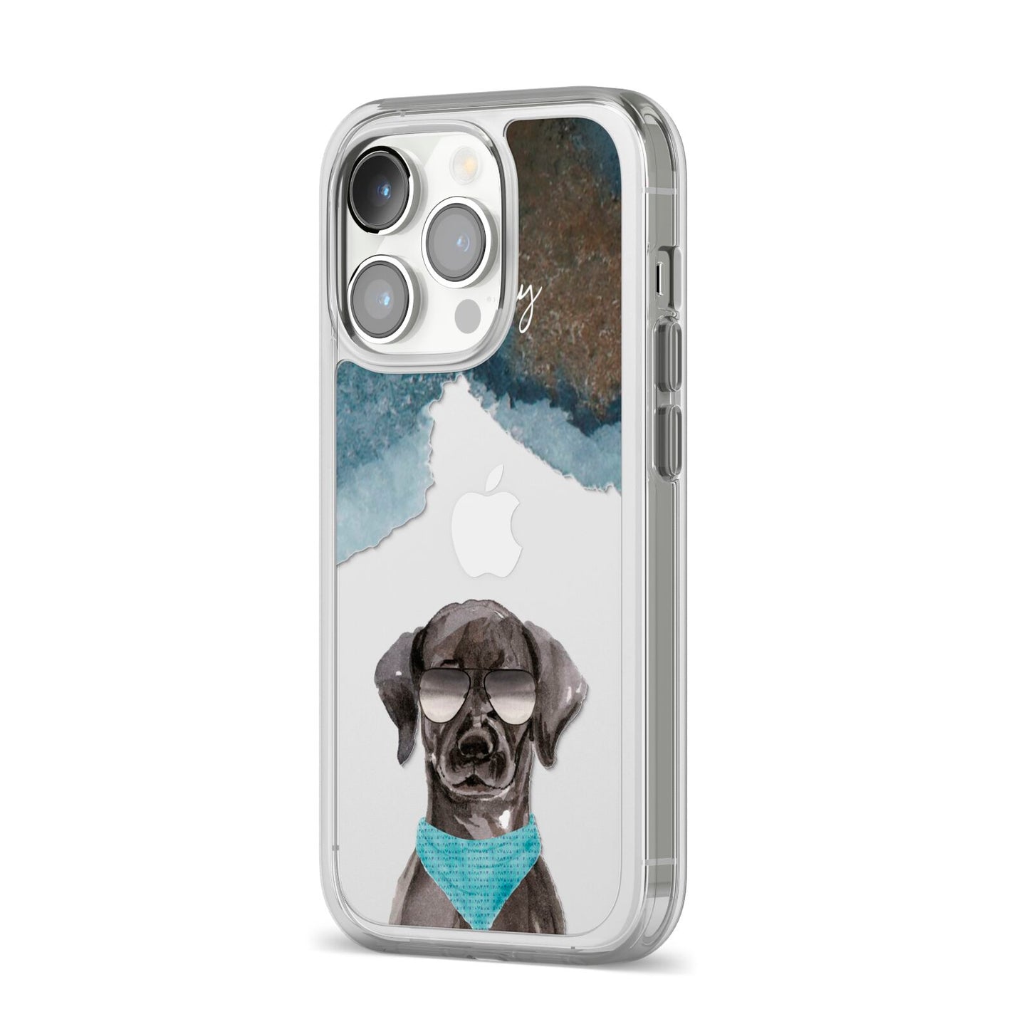 Personalised Black Labrador iPhone 14 Pro Clear Tough Case Silver Angled Image