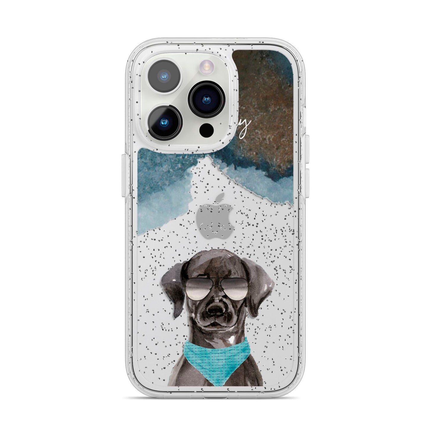 Personalised Black Labrador iPhone 14 Pro Glitter Tough Case Silver