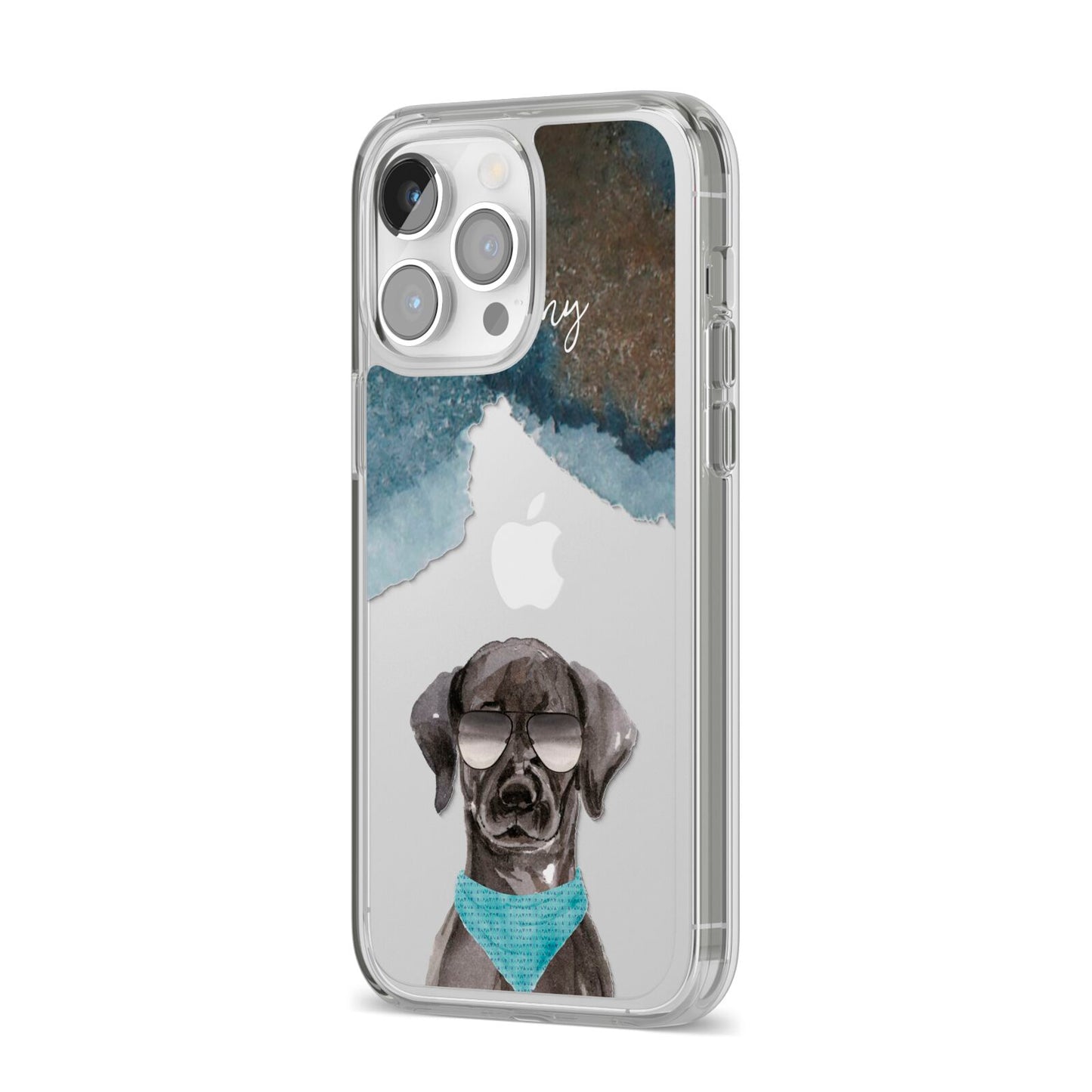 Personalised Black Labrador iPhone 14 Pro Max Clear Tough Case Silver Angled Image