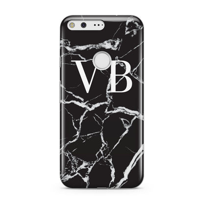 Personalised Black Marble Effect Monogram Google Pixel Case