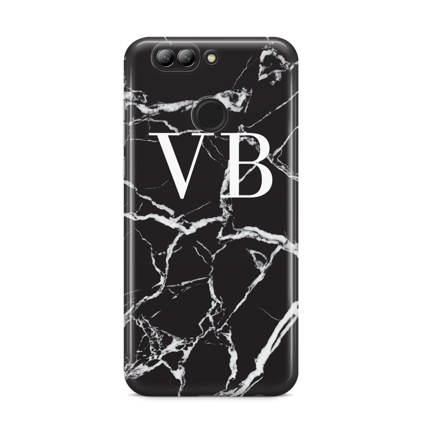 Personalised Black Marble Effect Monogram Huawei Nova 2s Phone Case