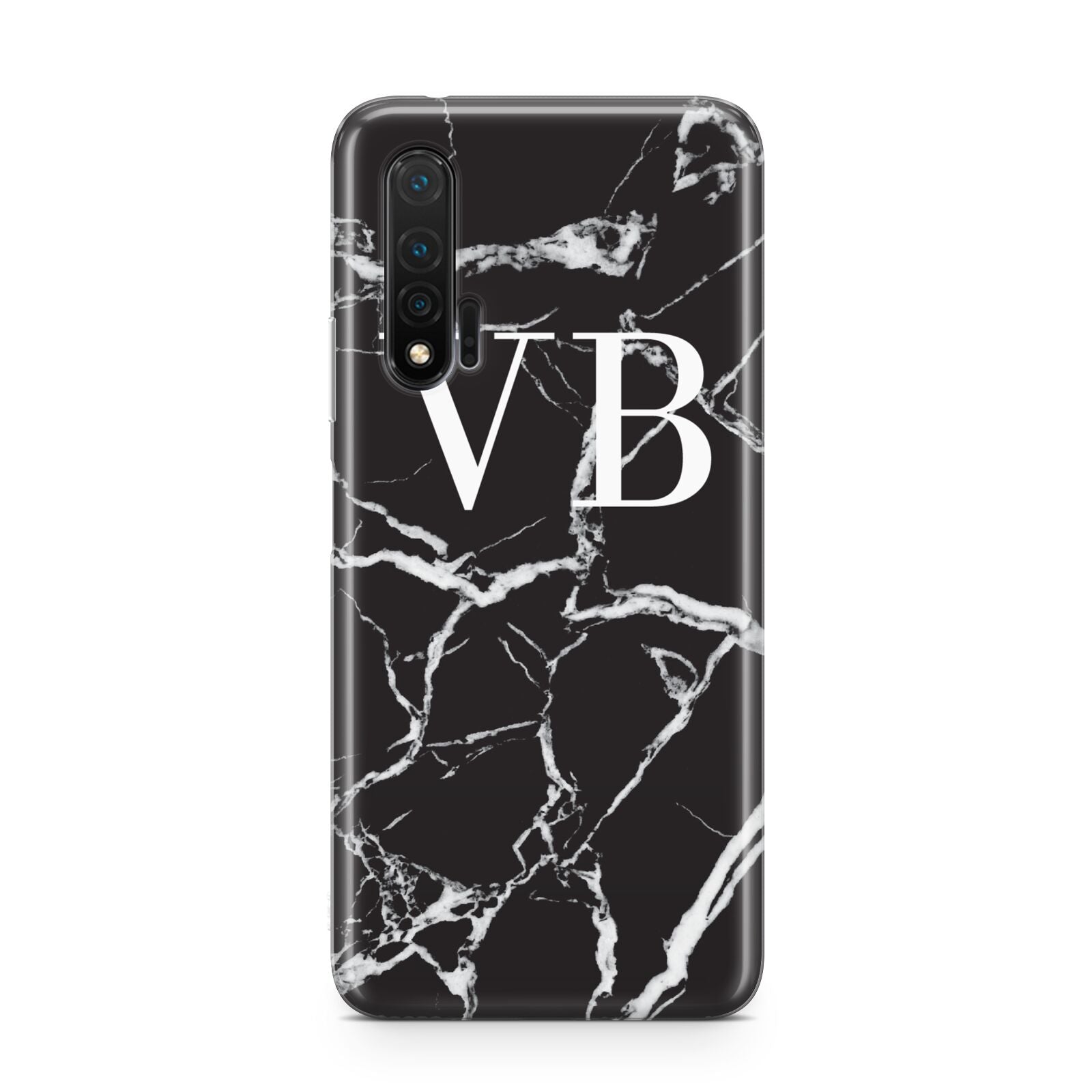 Personalised Black Marble Effect Monogram Huawei Nova 6 Phone Case