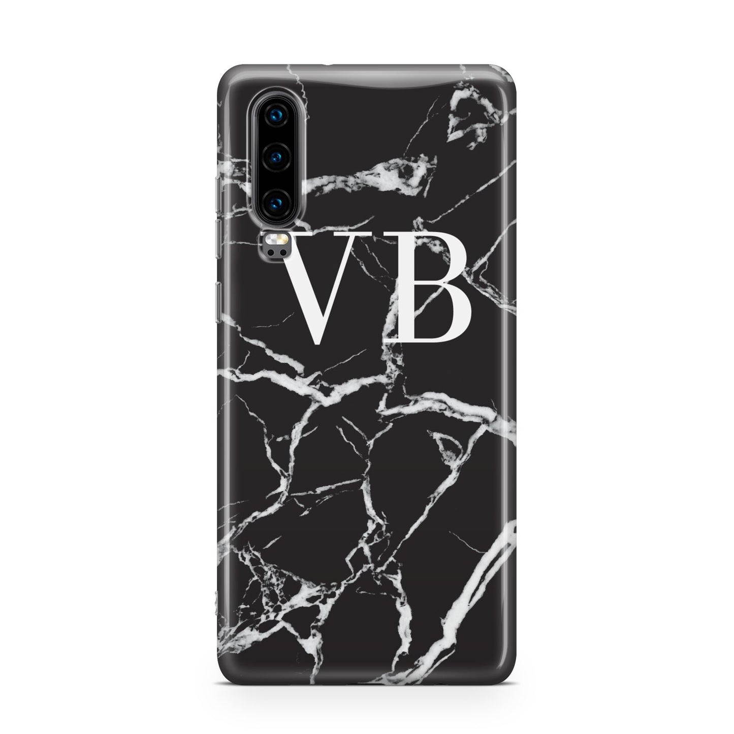 Personalised Black Marble Effect Monogram Huawei P30 Phone Case