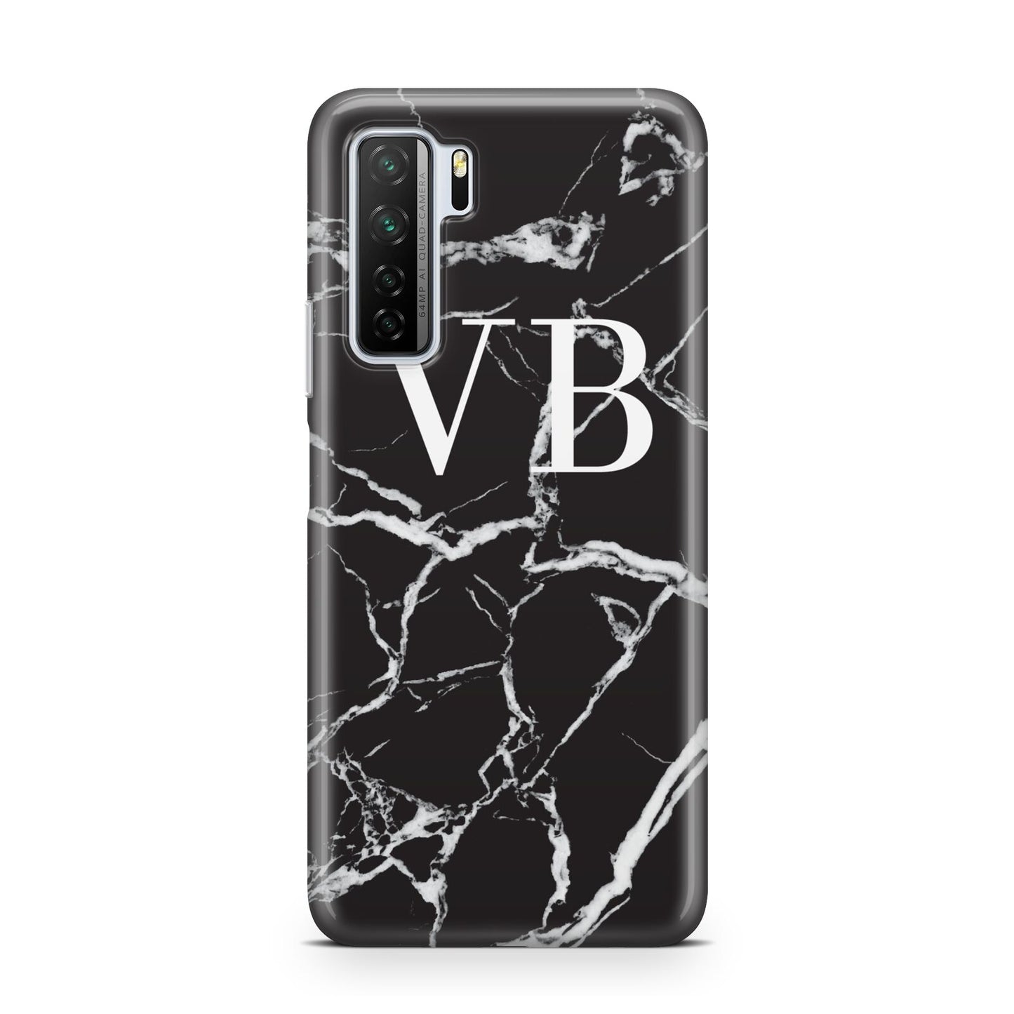 Personalised Black Marble Effect Monogram Huawei P40 Lite 5G Phone Case