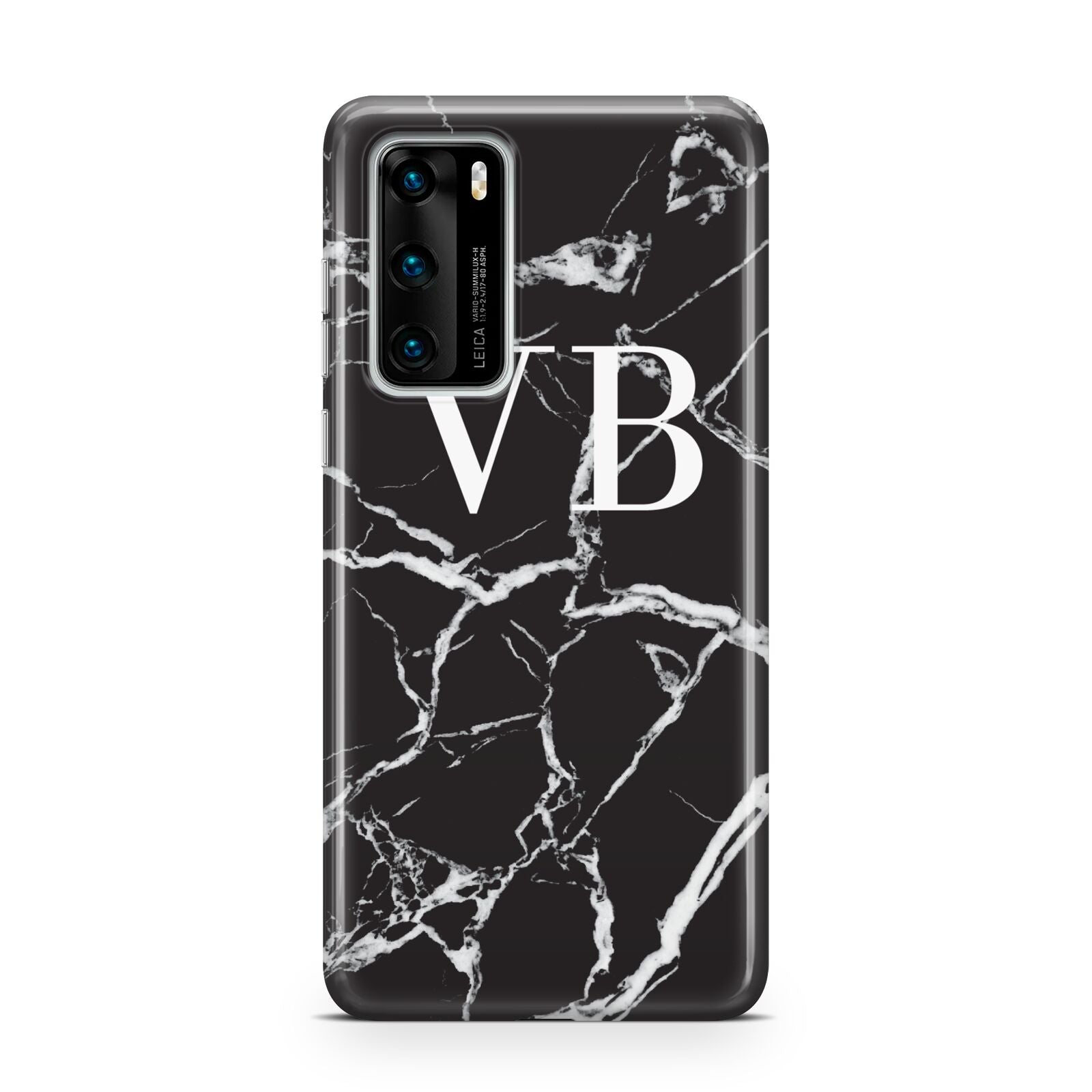 Personalised Black Marble Effect Monogram Huawei P40 Phone Case