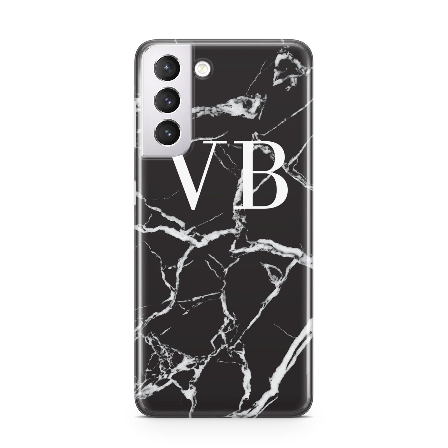 Personalised Black Marble Effect Monogram Samsung S21 Case