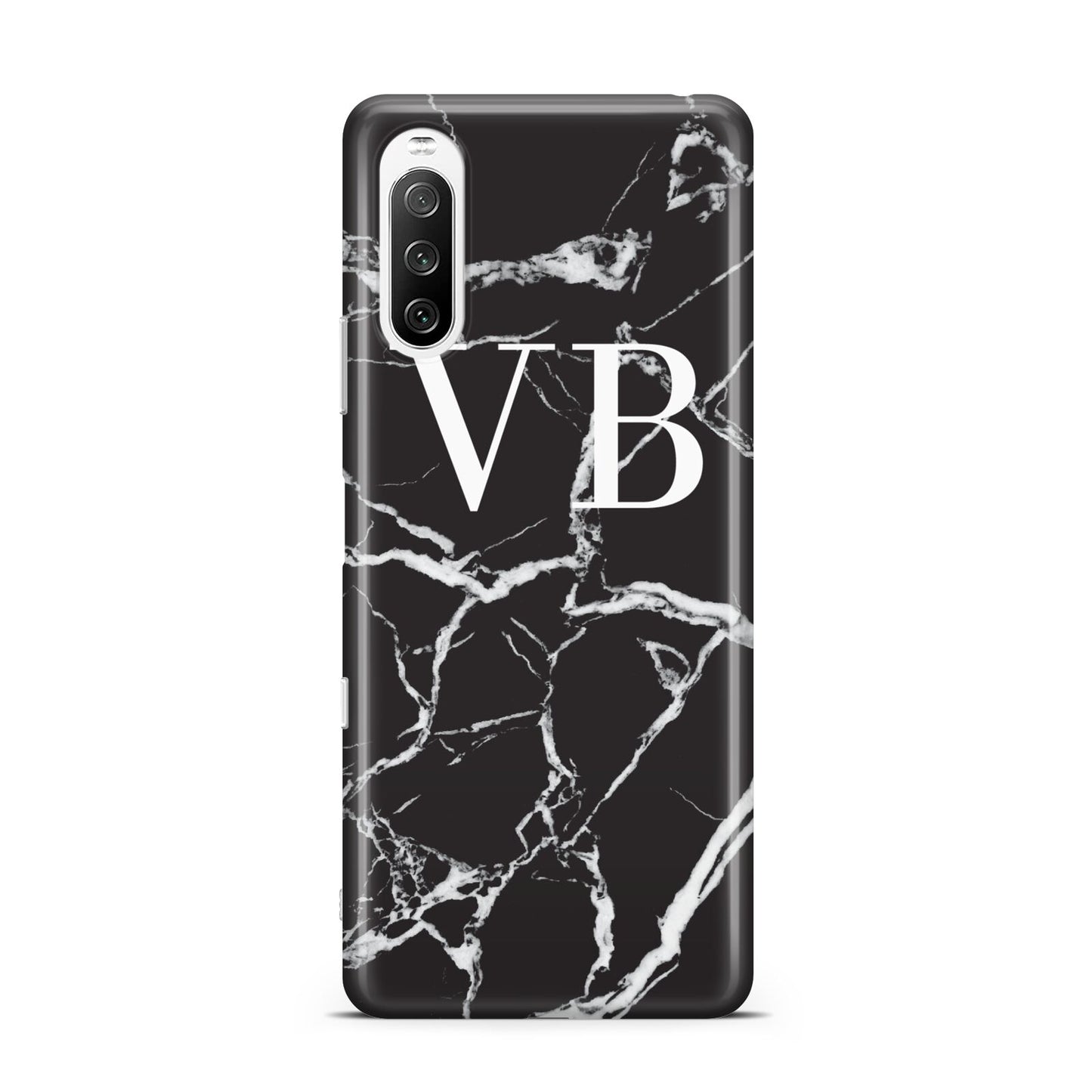 Personalised Black Marble Effect Monogram Sony Xperia 10 III Case