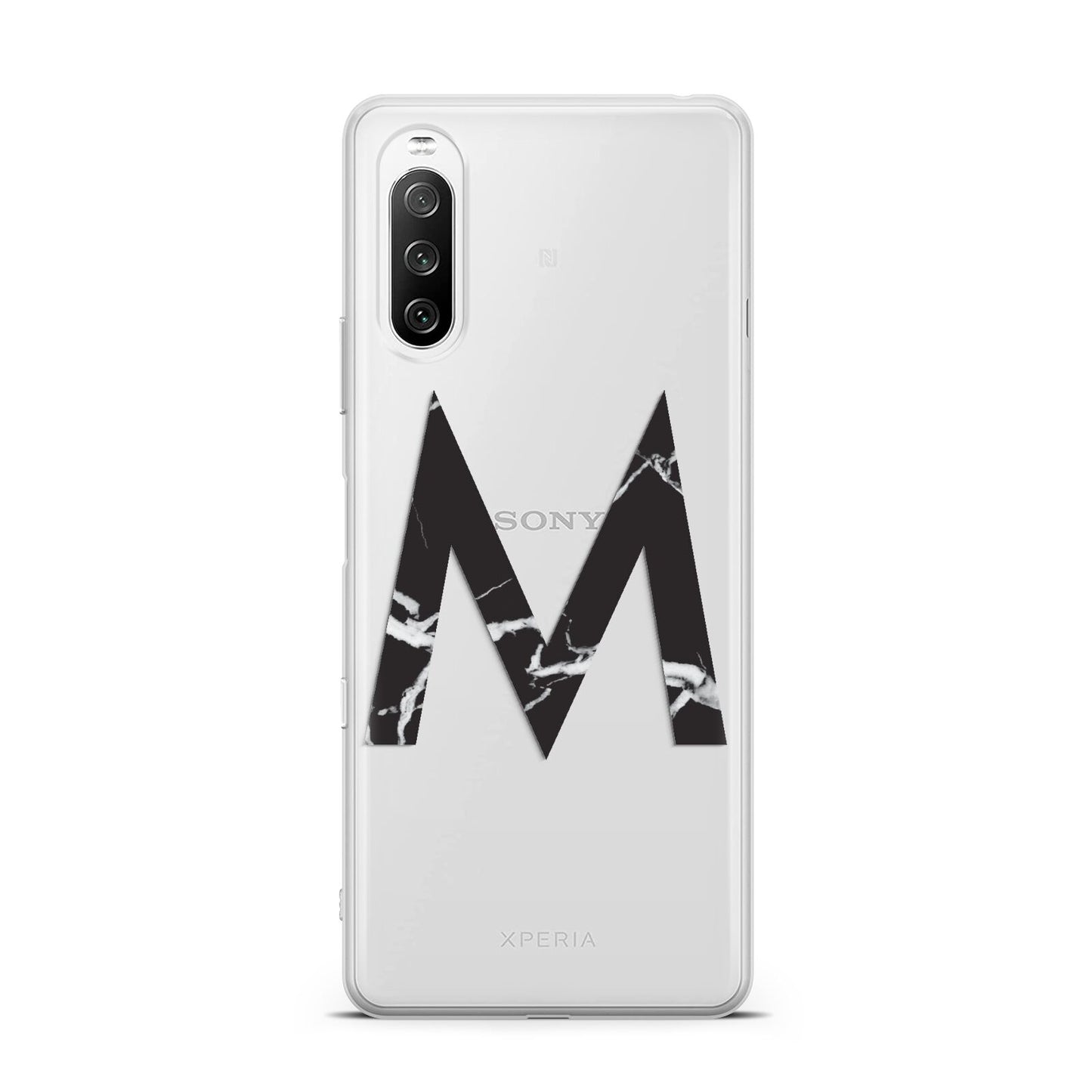 Personalised Black Marble Initial Clear Custom Sony Xperia 10 III Case