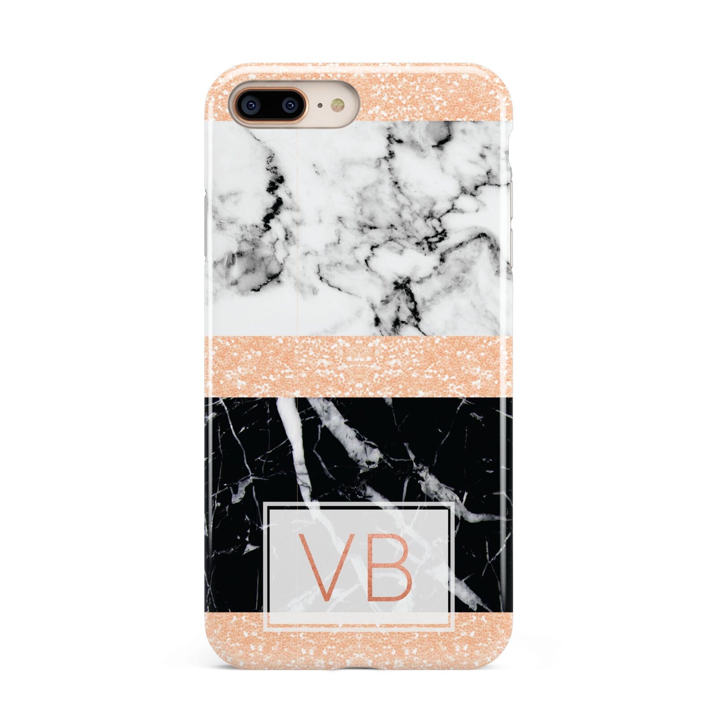 Personalised Black Marble Initials Apple iPhone 7 8 Plus 3D Tough Case