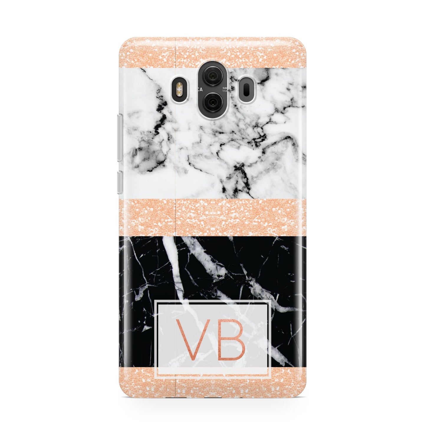 Personalised Black Marble Initials Huawei Mate 10 Protective Phone Case