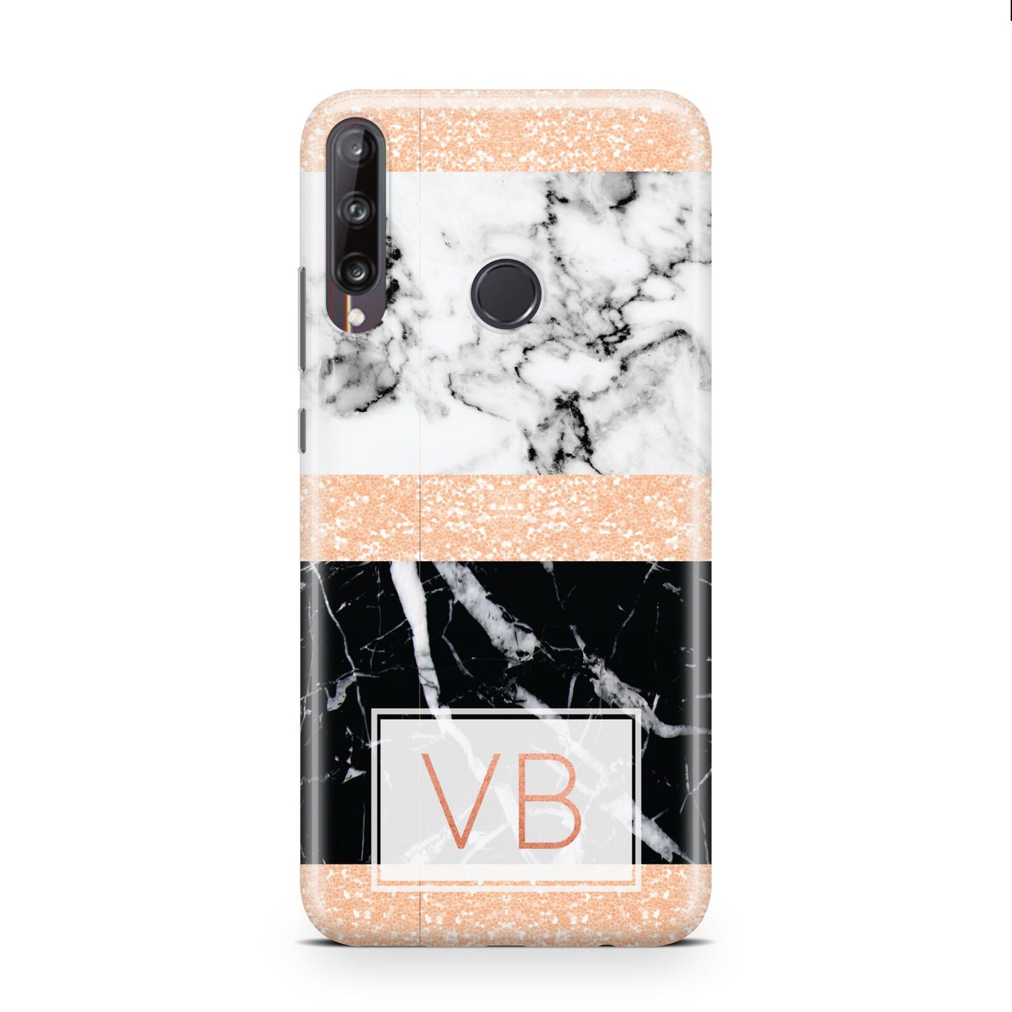 Personalised Black Marble Initials Huawei P40 Lite E Phone Case