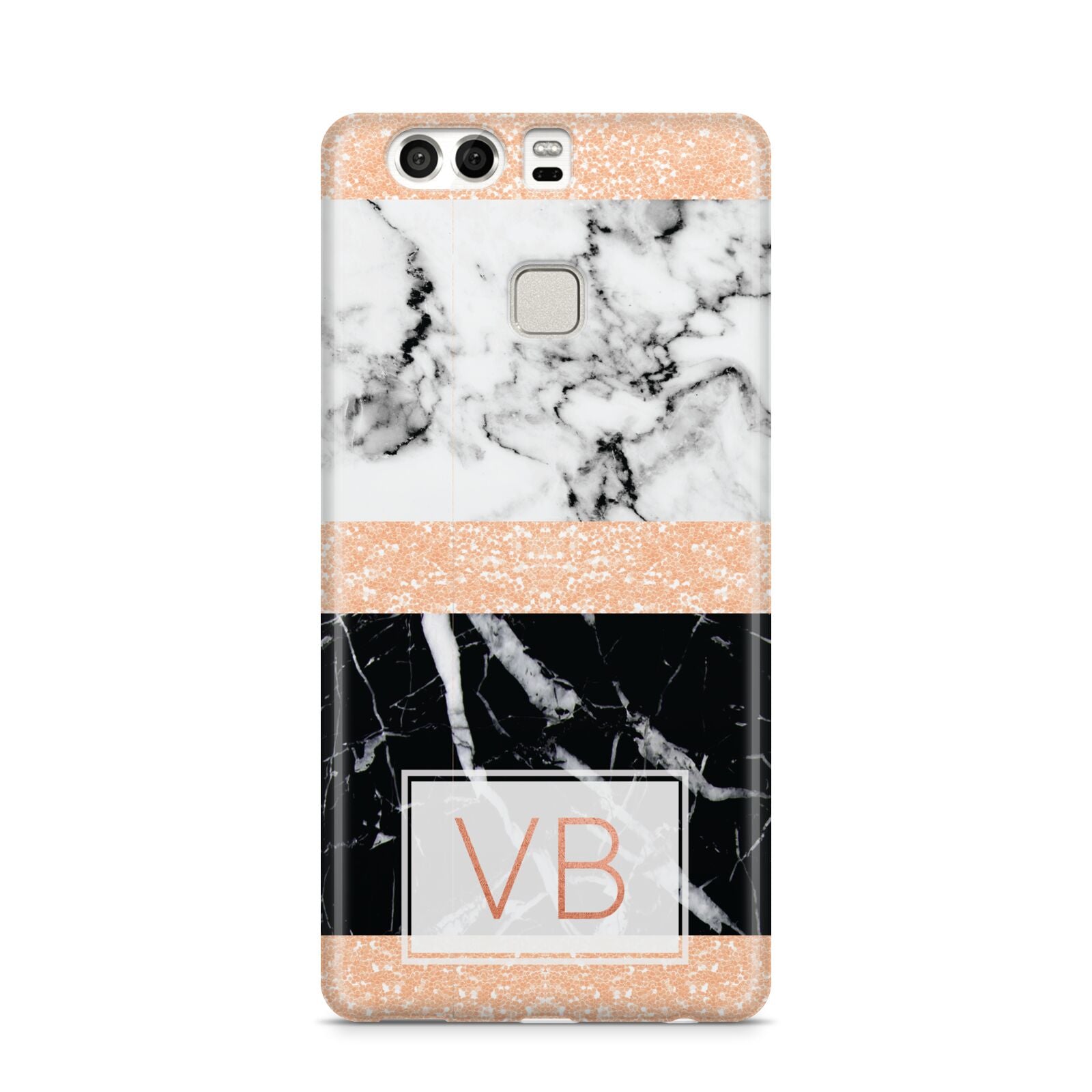 Personalised Black Marble Initials Huawei P9 Case