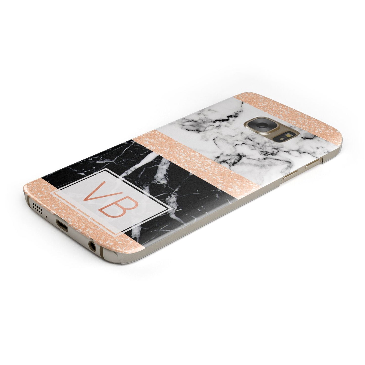 Personalised Black Marble Initials Protective Samsung Galaxy Case Angled Image