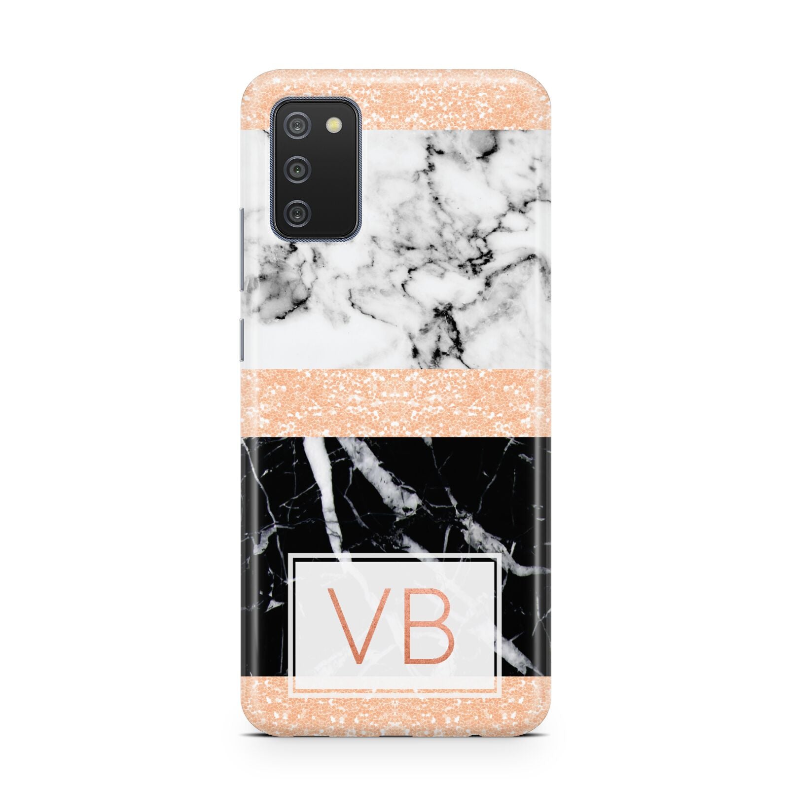 Personalised Black Marble Initials Samsung A02s Case