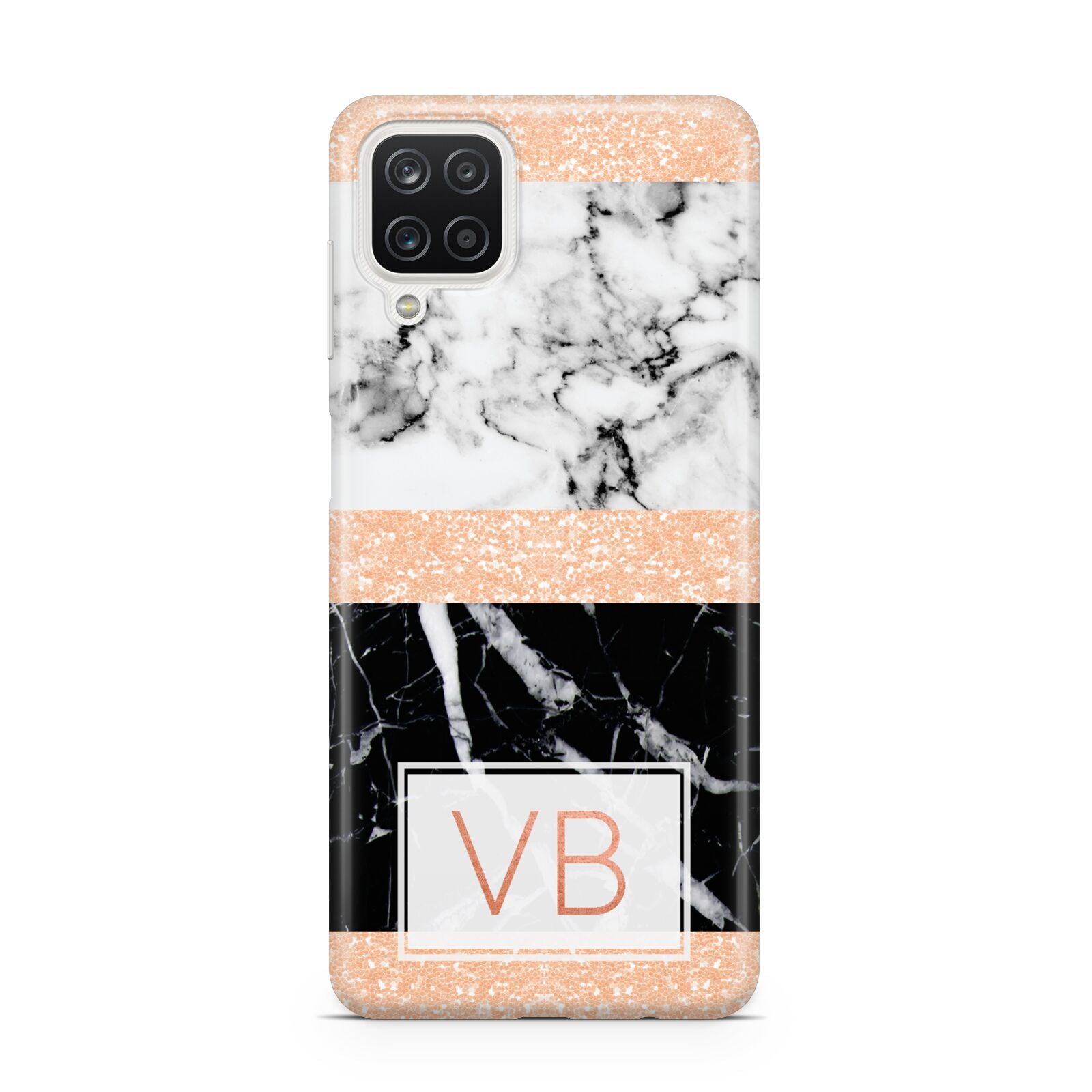 Personalised Black Marble Initials Samsung A12 Case