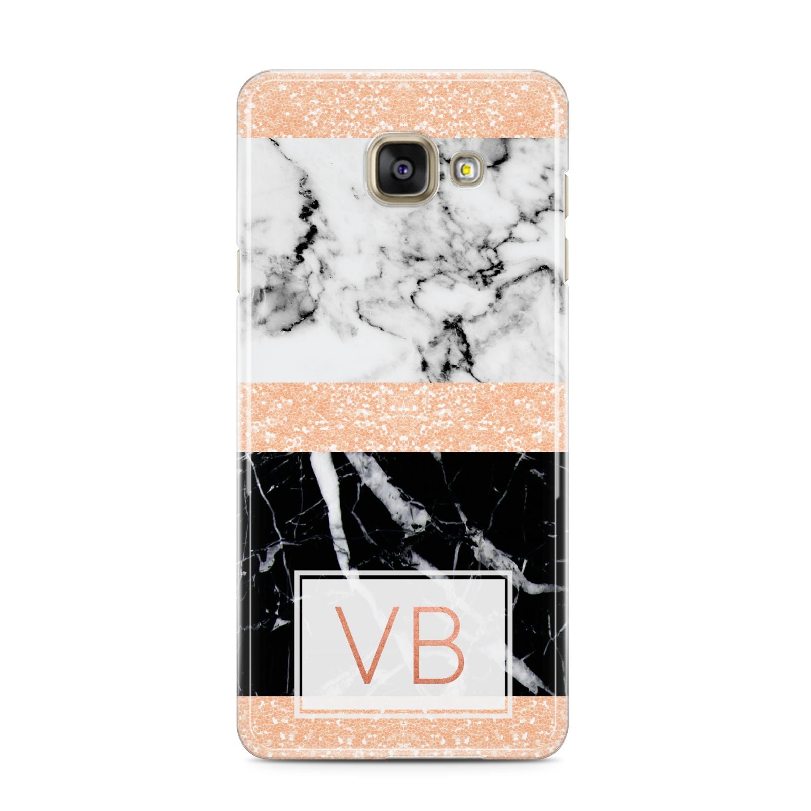 Personalised Black Marble Initials Samsung Galaxy A3 2016 Case on gold phone