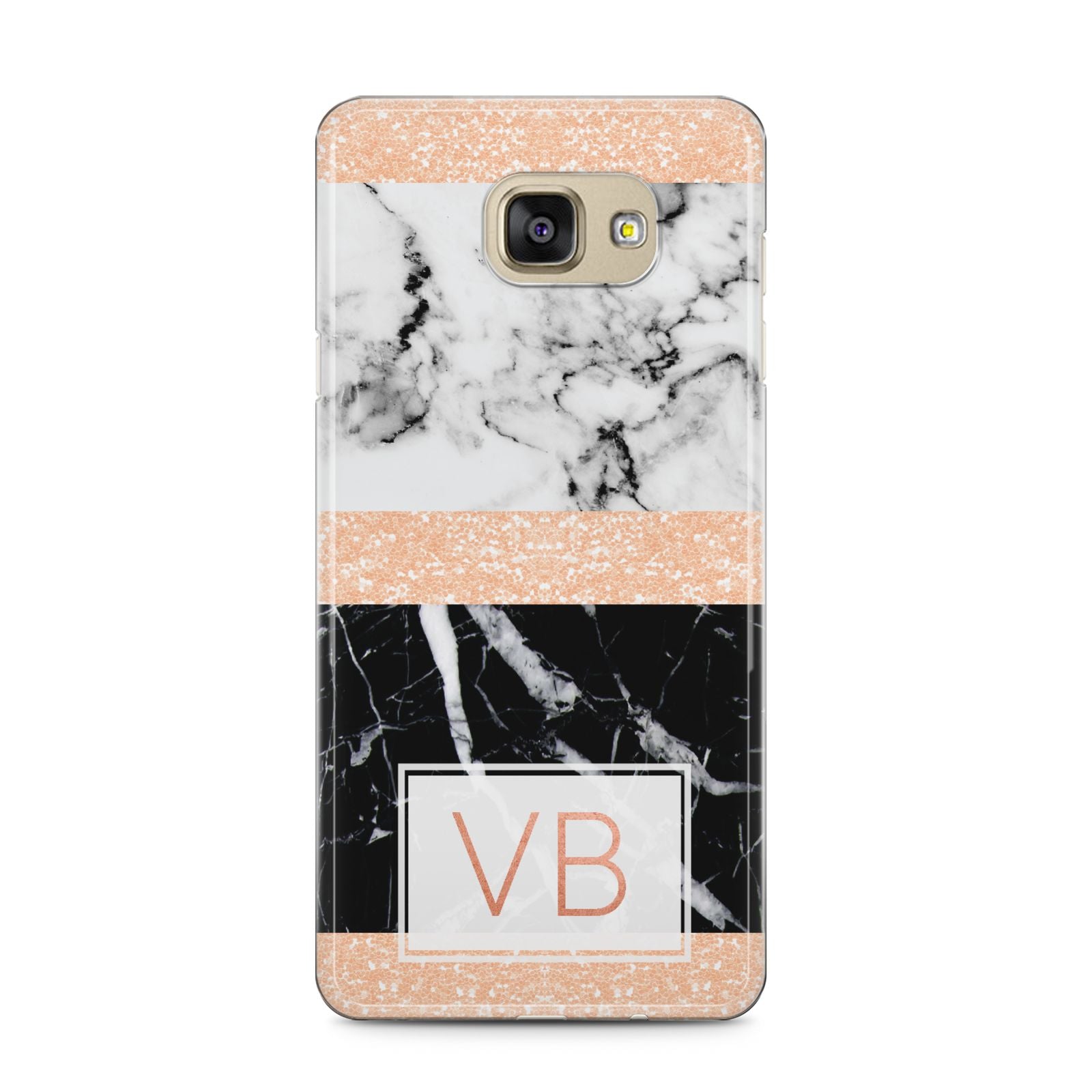 Personalised Black Marble Initials Samsung Galaxy A5 2016 Case on gold phone