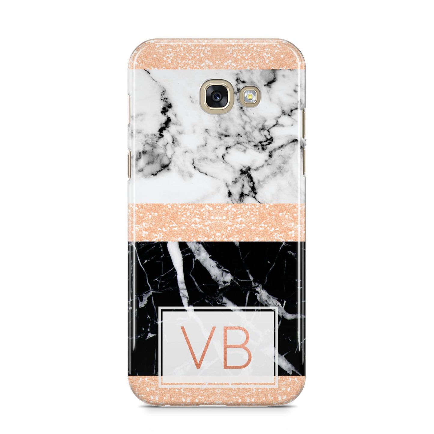 Personalised Black Marble Initials Samsung Galaxy A5 2017 Case on gold phone