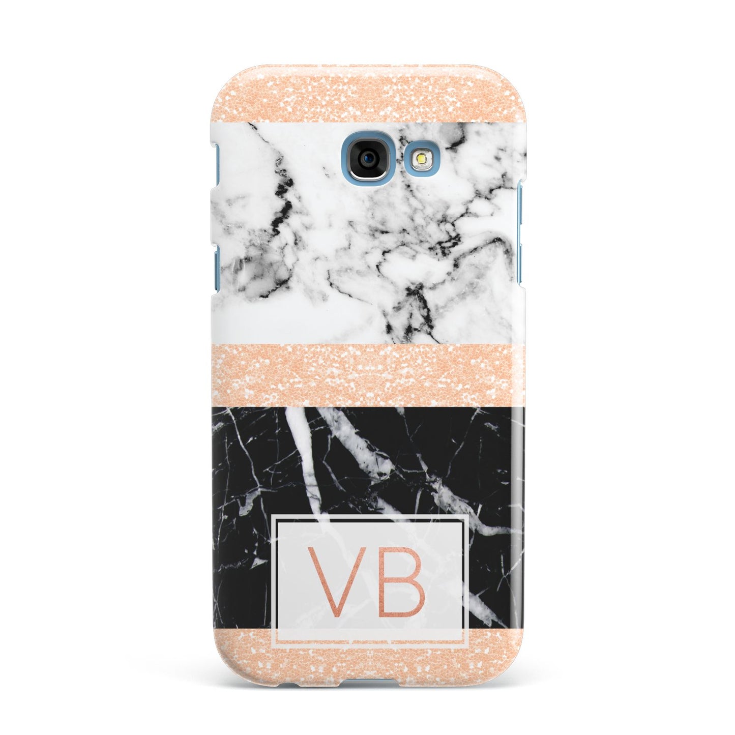 Personalised Black Marble Initials Samsung Galaxy A7 2017 Case