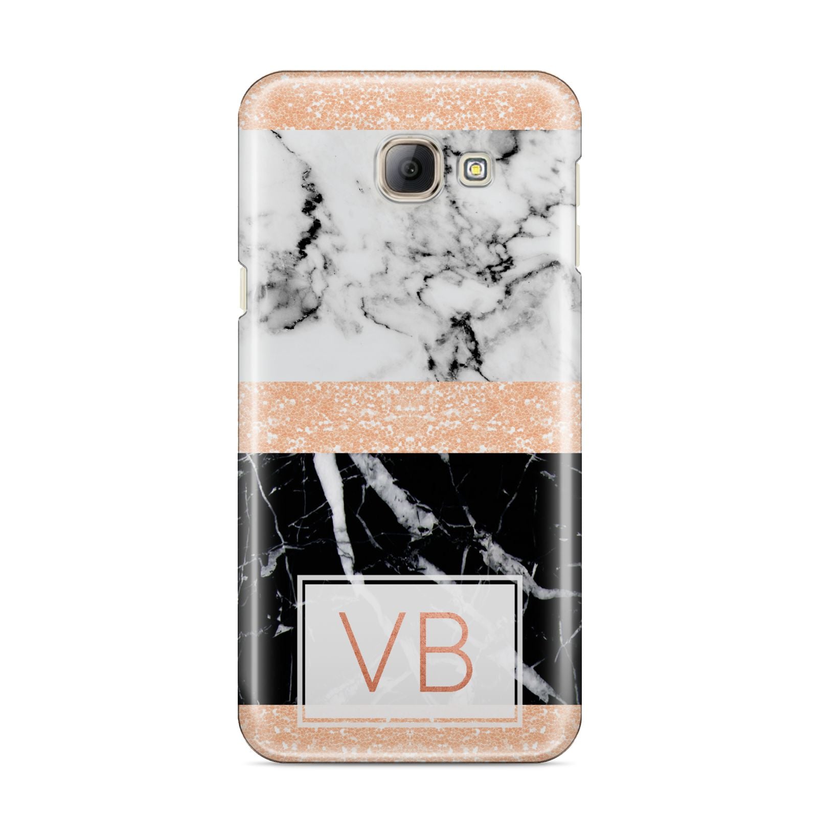 Personalised Black Marble Initials Samsung Galaxy A8 2016 Case