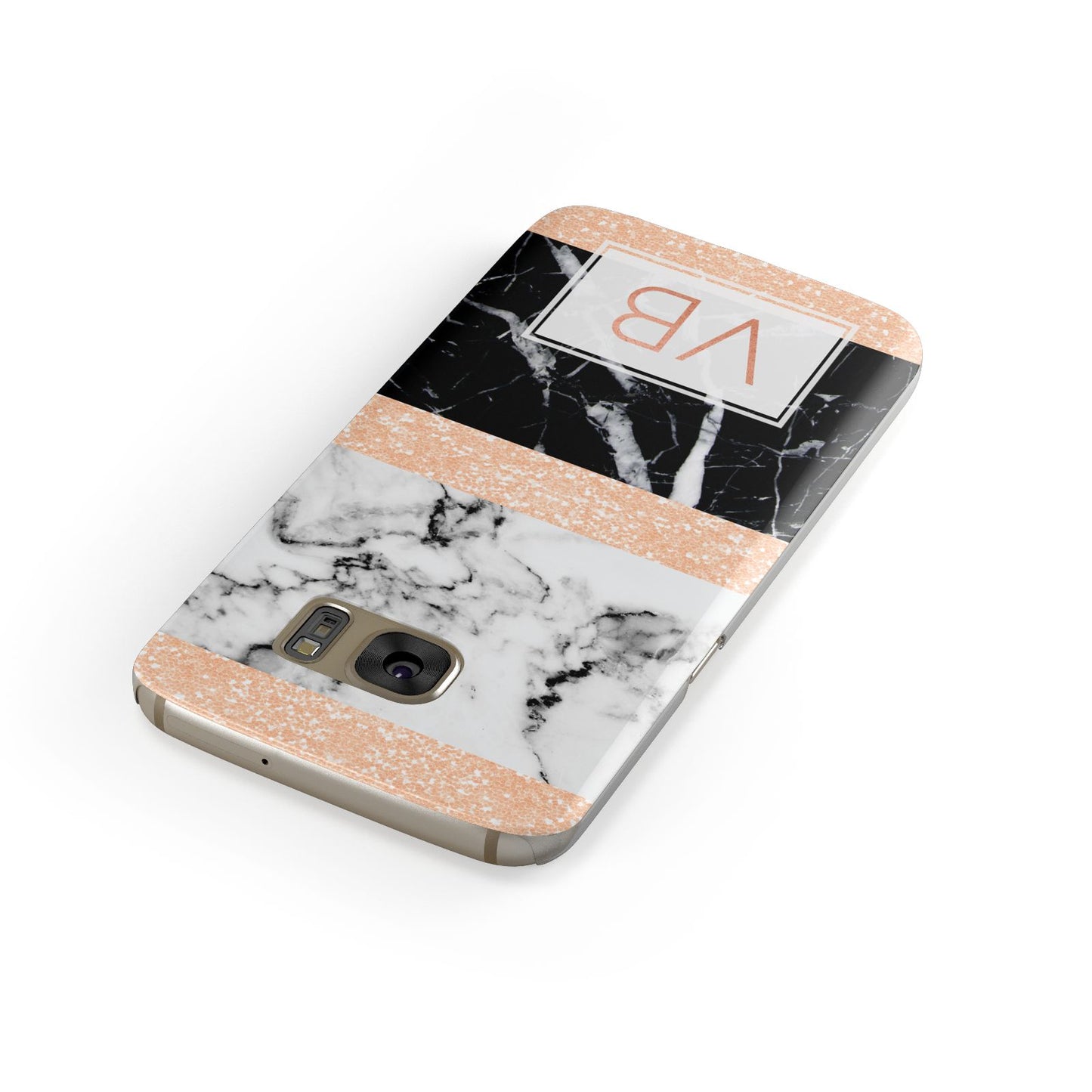 Personalised Black Marble Initials Samsung Galaxy Case Front Close Up