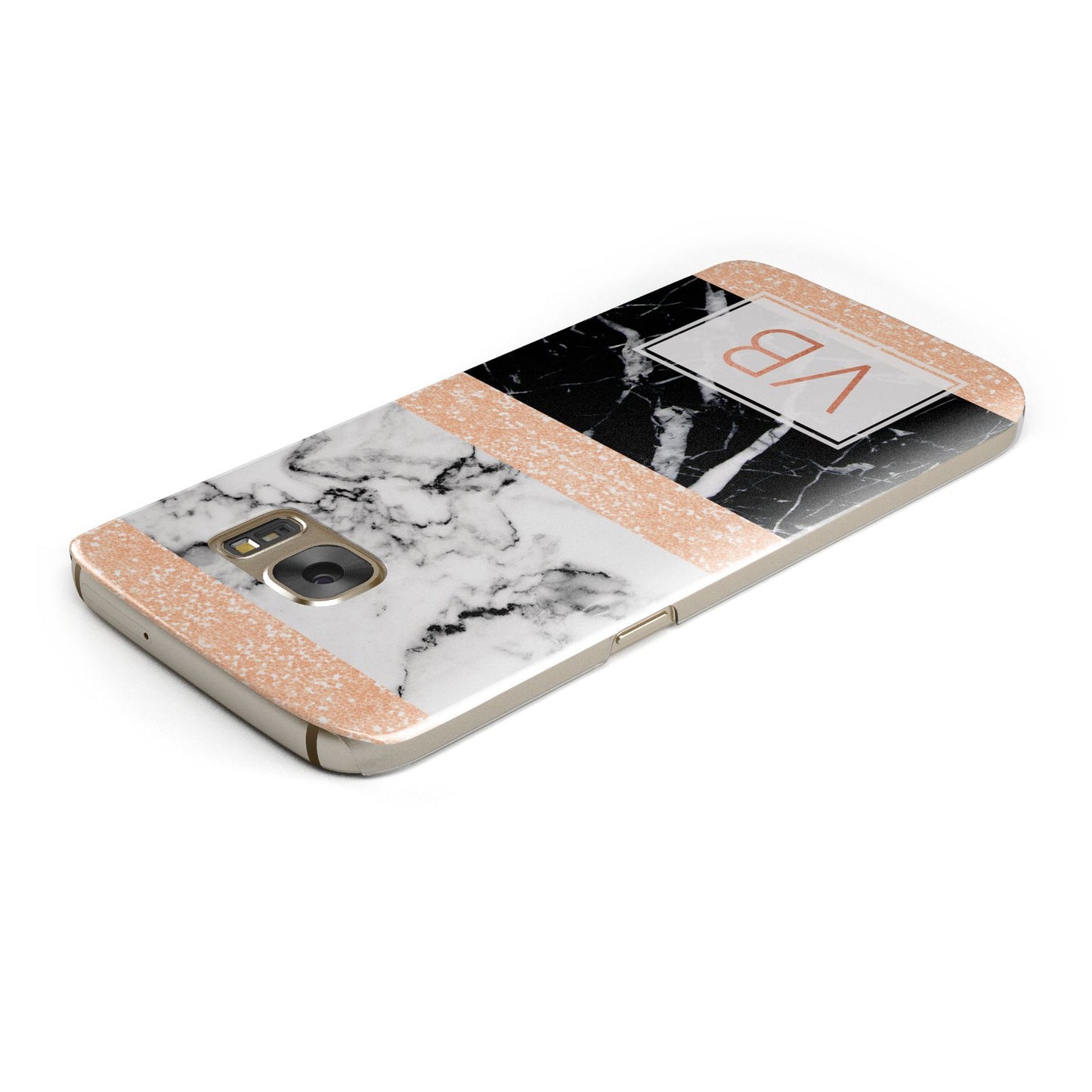 Personalised Black Marble Initials Samsung Galaxy Case Top Cutout