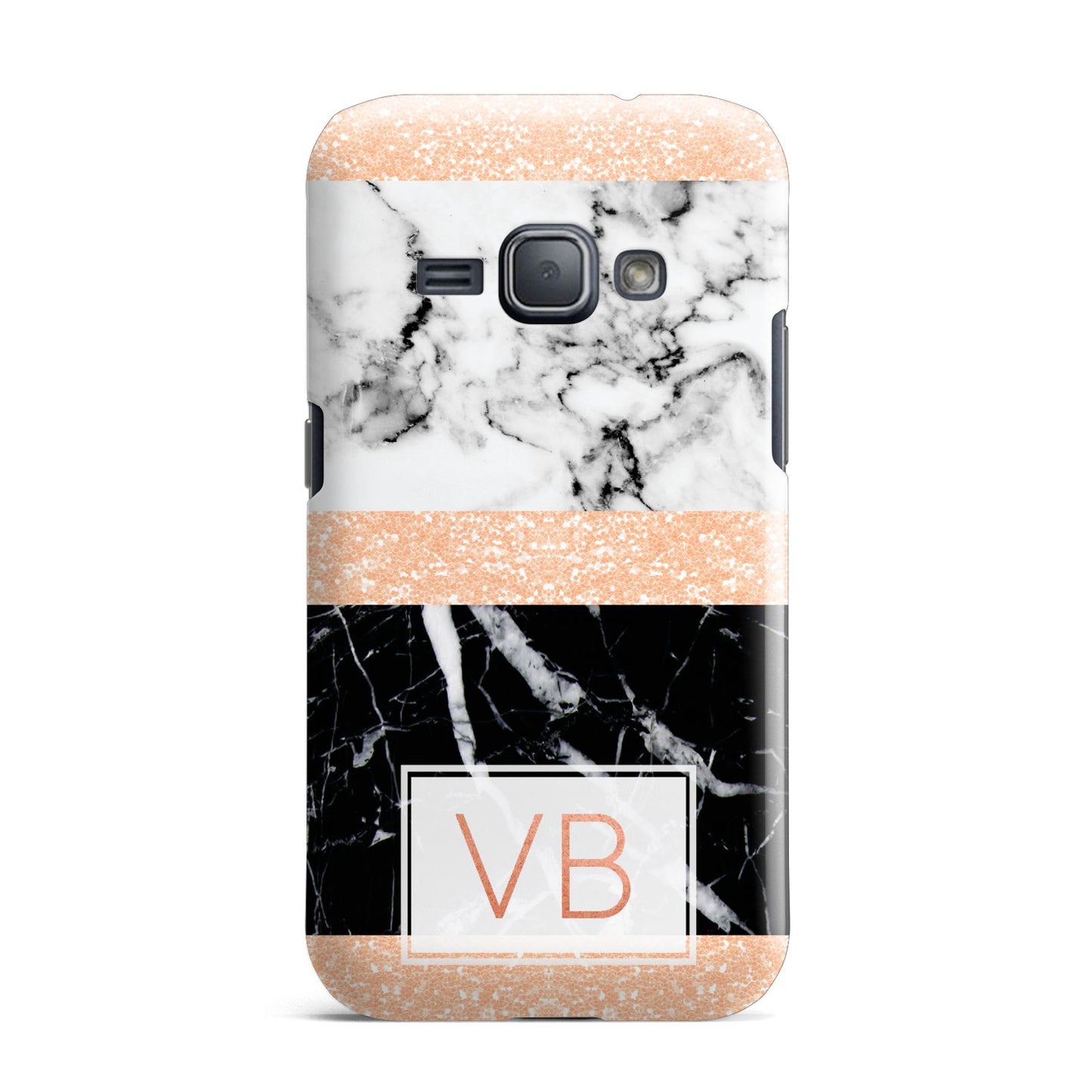 Personalised Black Marble Initials Samsung Galaxy J1 2016 Case