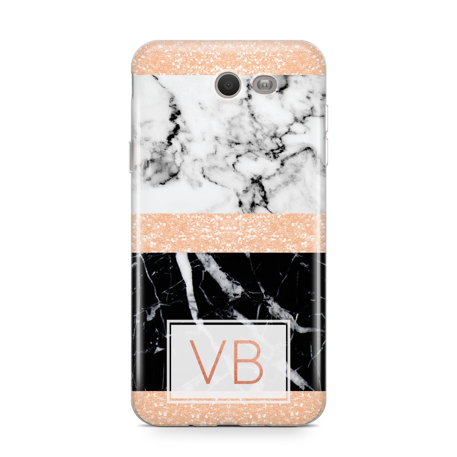 Personalised Black Marble Initials Samsung Galaxy J7 2017 Case