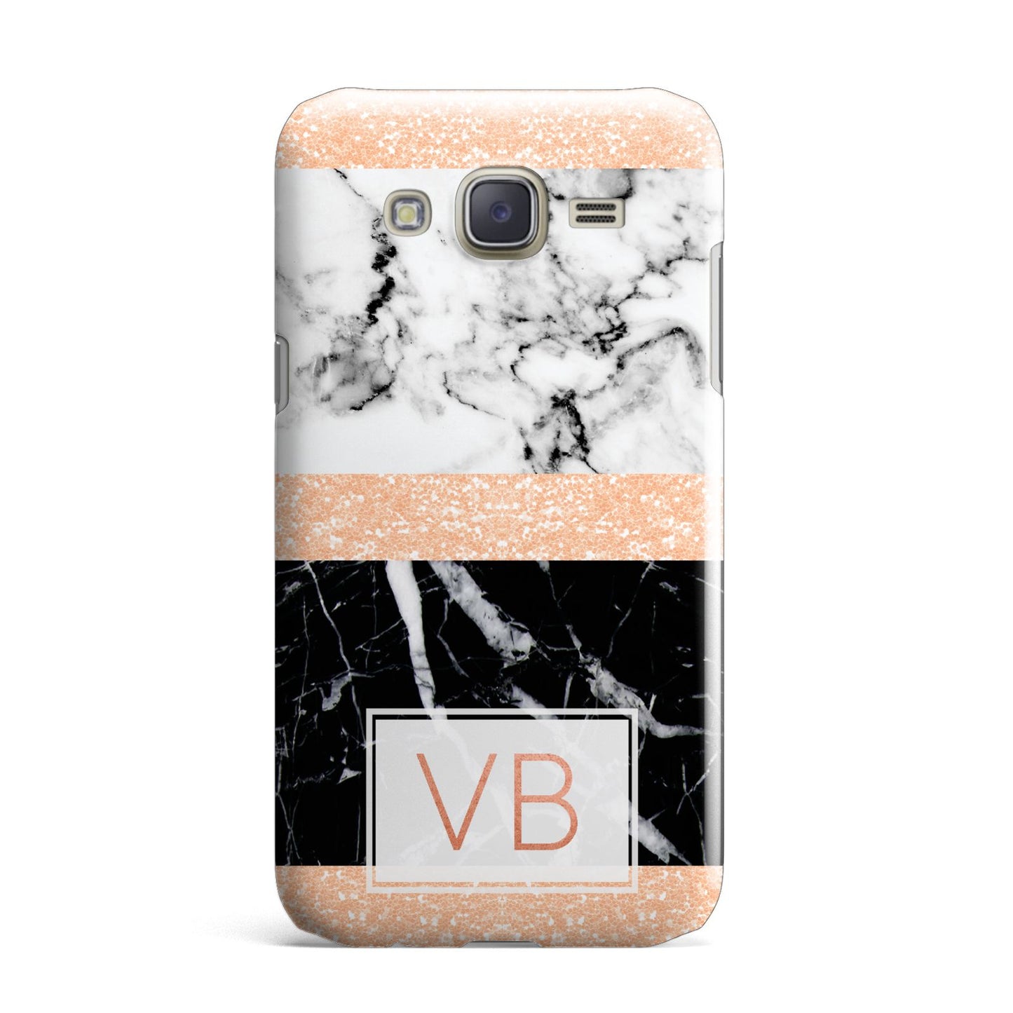 Personalised Black Marble Initials Samsung Galaxy J7 Case